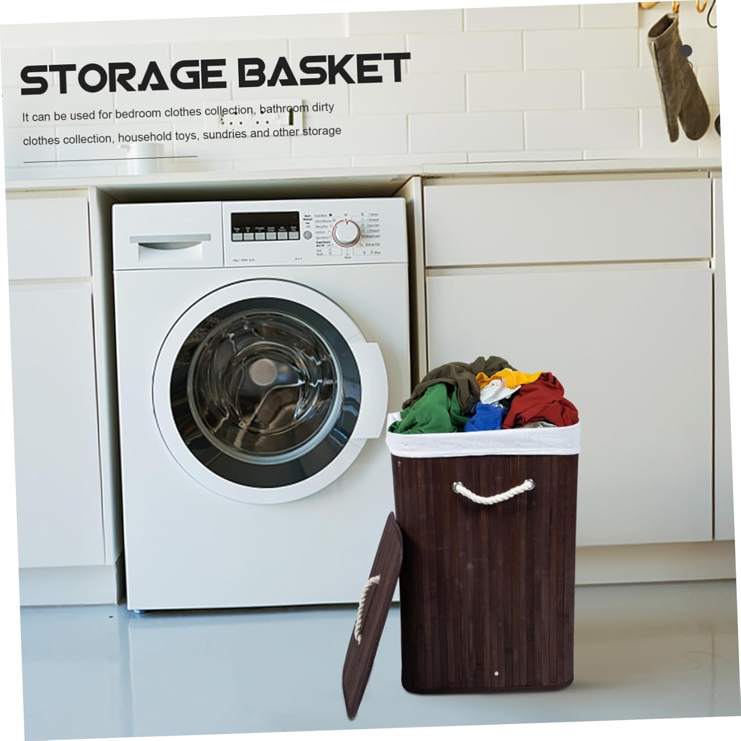 Laundry Basket with Cover Handwoven Clothes Storage Container for Bedroom Living Multifunctional Sundries Holder for Toys Accessories Small