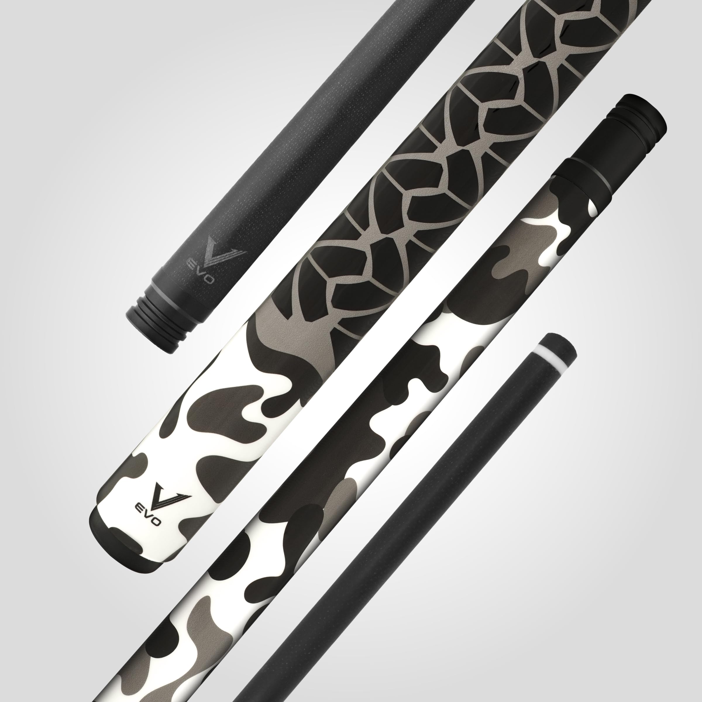 RHINOEVO CAMO Pool Cue - Navy, Forest, Desert, Urban - 3/8-8 Joint - Glass Fiber Shaft, 12.5mm Tip Diameter, Thin Conical Taper. Composite Butt