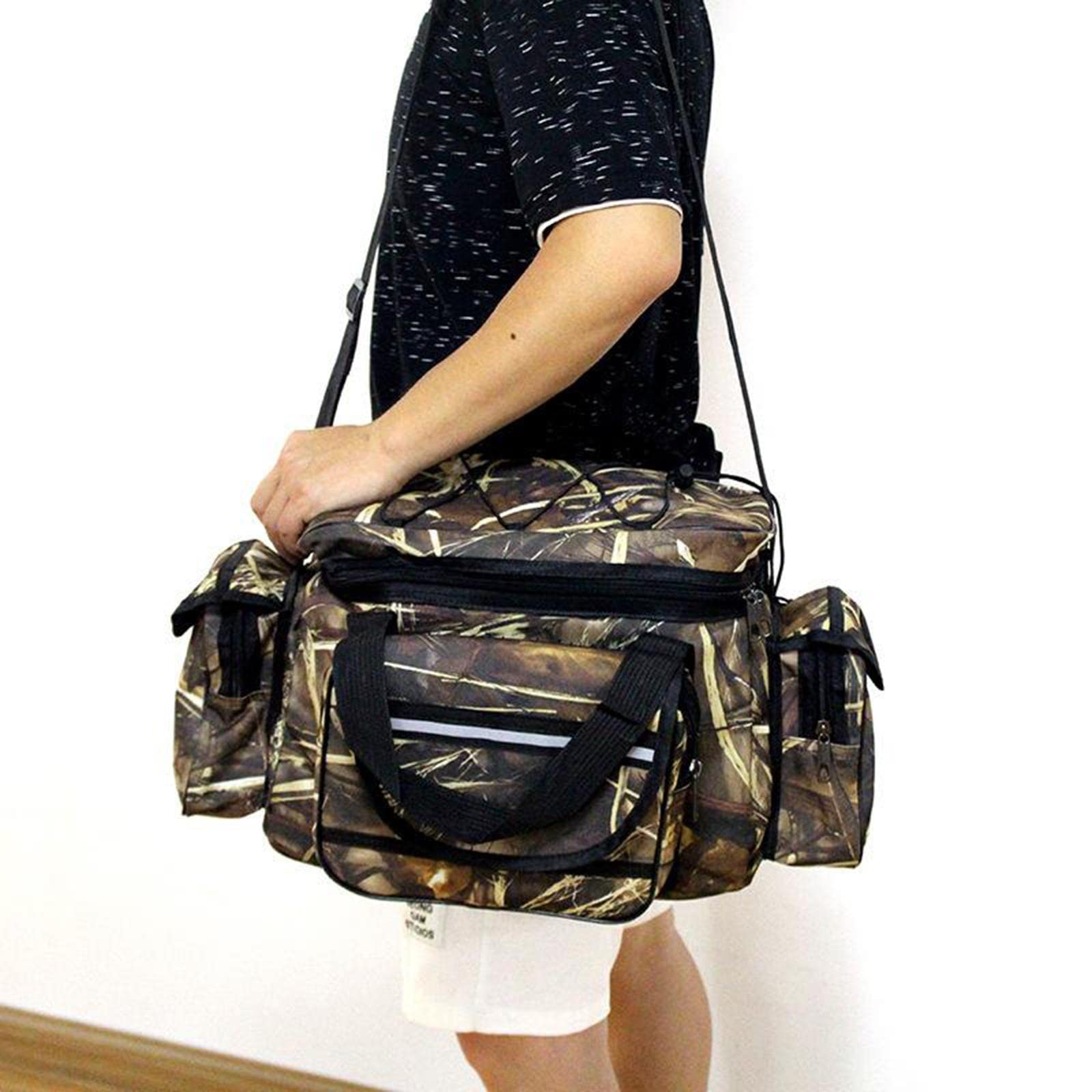 Torba wędkarska z wieloma kieszeniami, sprzęt do przechowywania, torba crossbody do wędkarstwa morskiego, 2 zestawy (czarne), 50x25cm