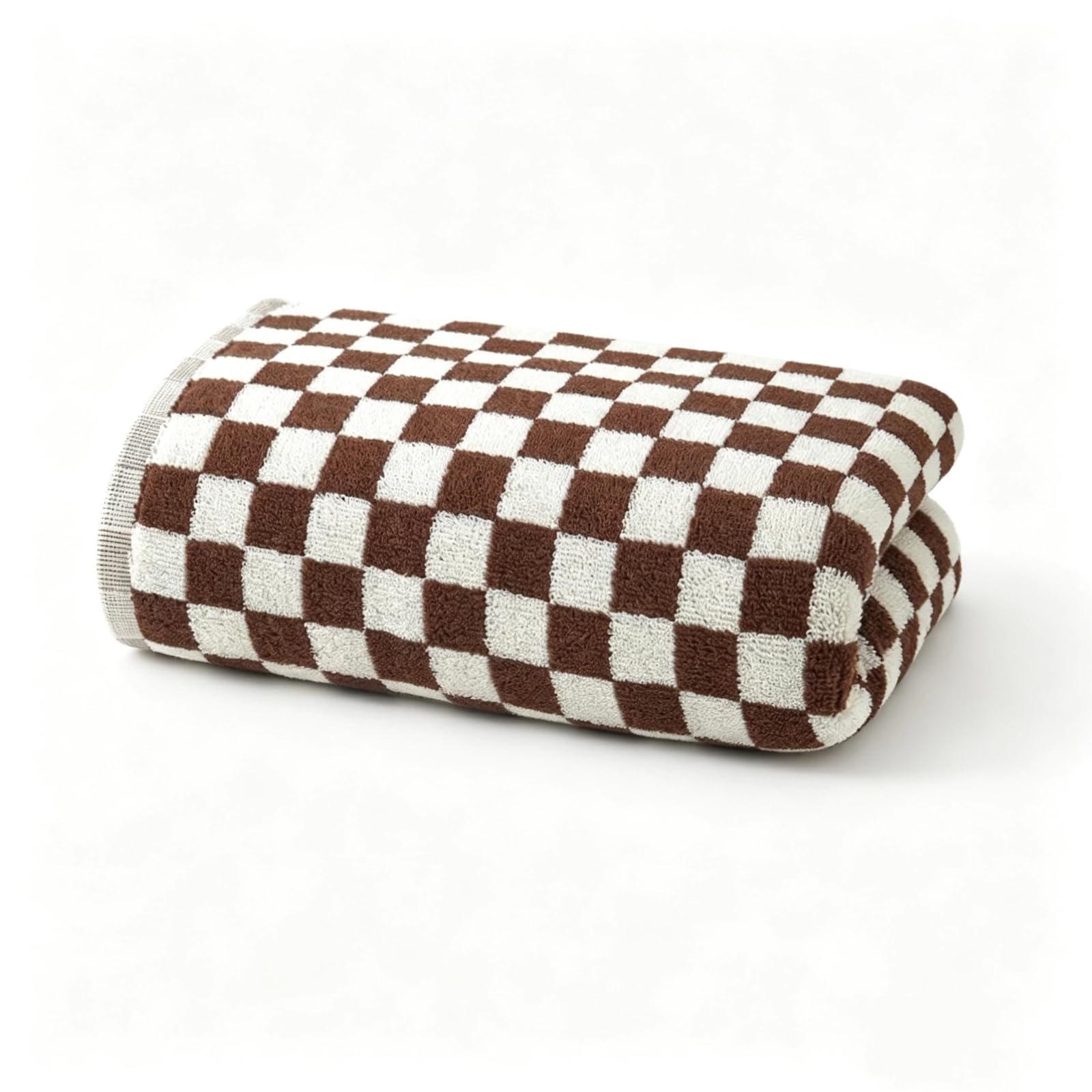 Mfwamcafk Brown Checkered Pattern Cotton Face Towel, Jacquard Striped Washcloth, Absorbent Gym Hand Towel