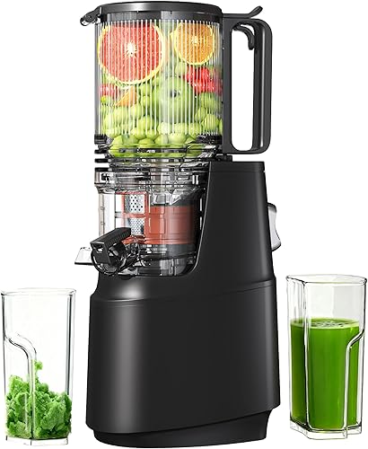 Exprimidor de prensa en frío, máquinas exprimidoras con canal de alimentación grande de 5.3 pulgadas para la mayoría de frutas y verduras portátil AM