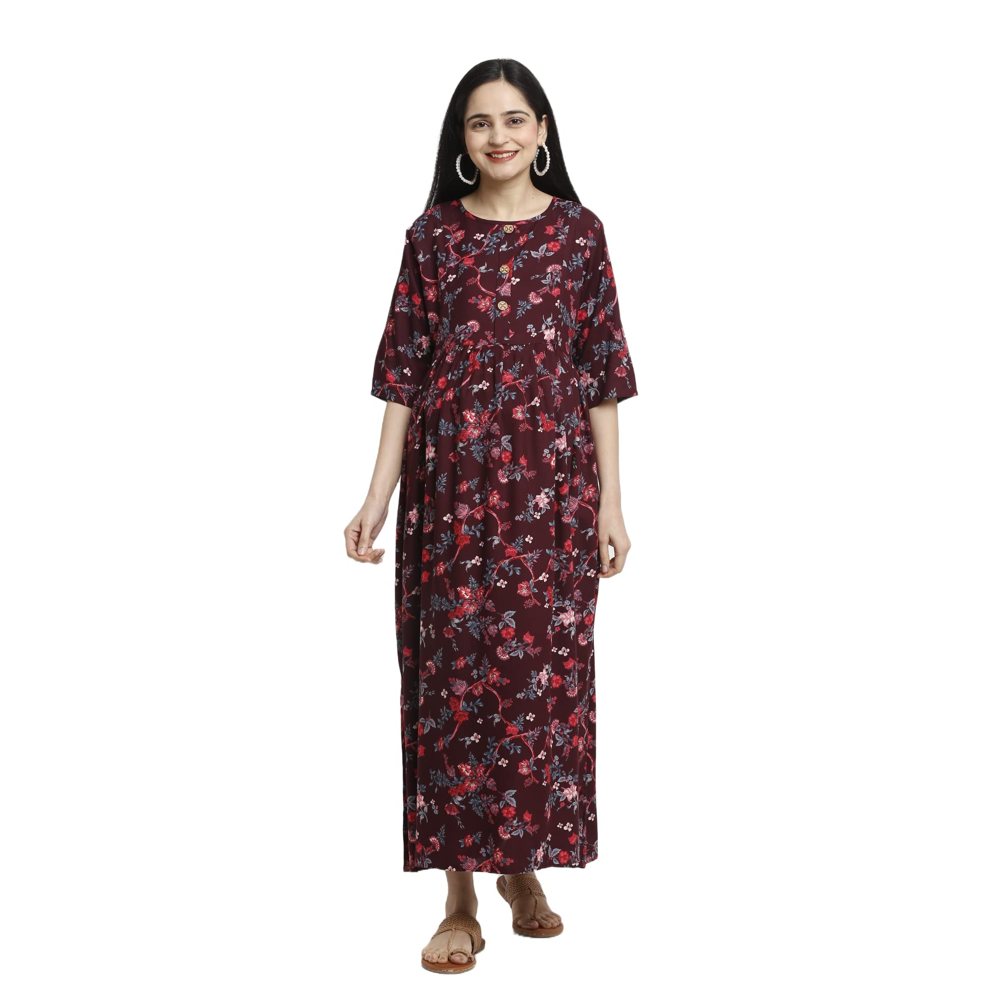 Maternity Dress for Women with Breastfeeding Zippers | Maxi Dress | Adjustable Belt for Growing Belly | Feeding Dress for Pre & Post Pregnancy | Garden Flowers-image-45