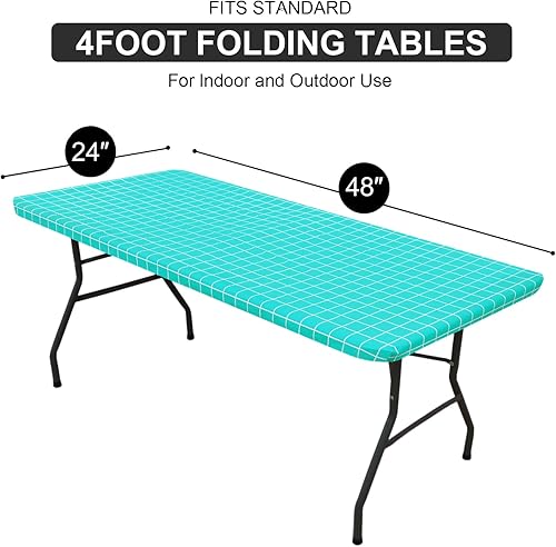Miniatura 8 de Mantel rectangular, manteles de plástico elásticos ajustables con parte trasera de franela para mesas plegables de 4 pies, manteles de vinilo