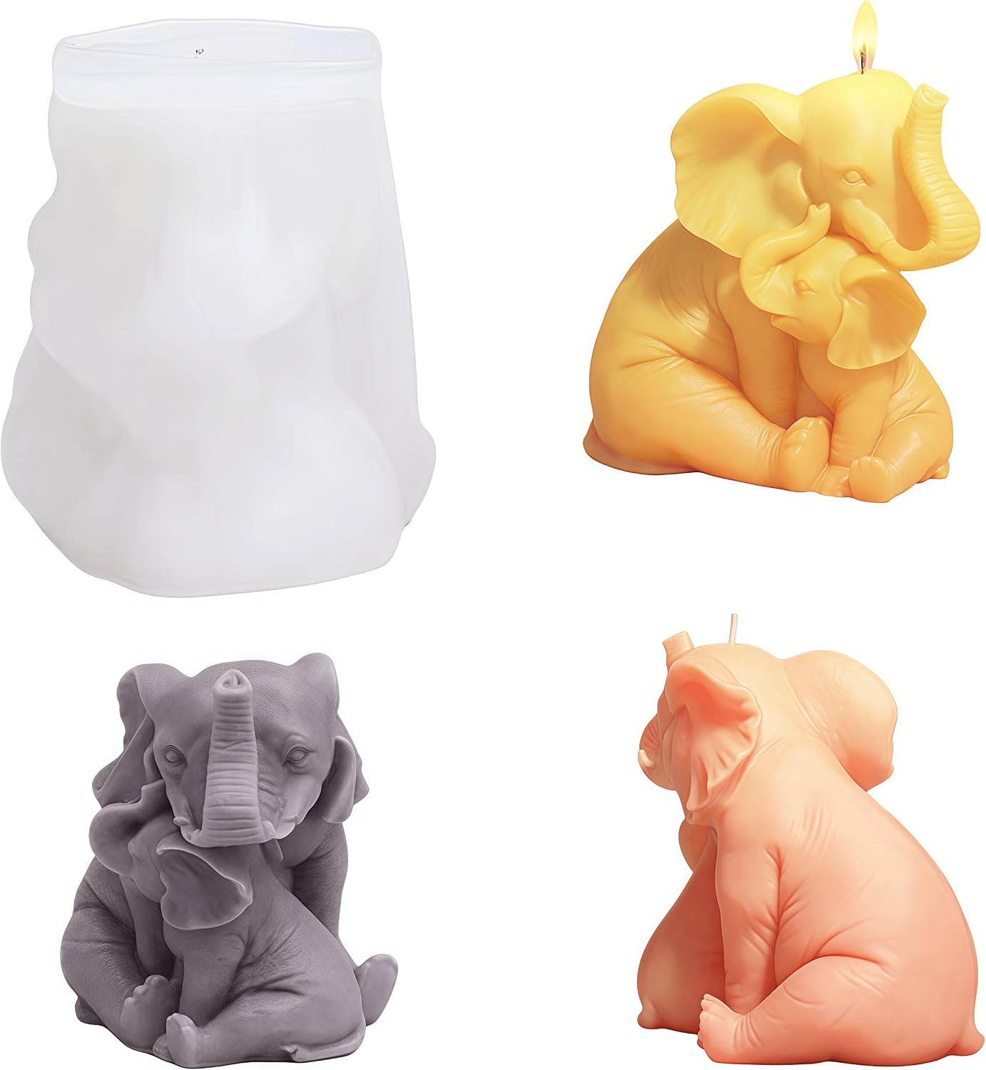 Animal Elephant Resin Casting Mold,3D Female Elephants and Baby Elephants Silicone Mold for Candle Making,for Epoxy Resin Casting Aromatherapy Soap Candle Molds
