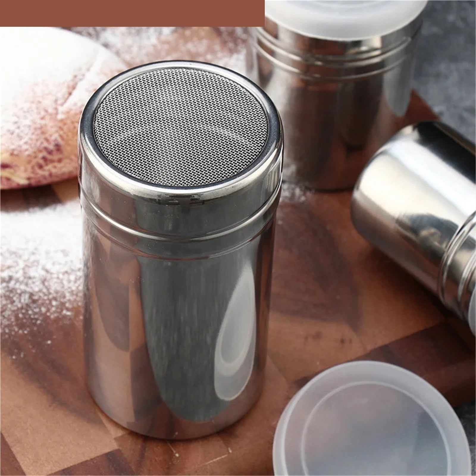 Coctelera de café Acero Inoxidable 4 Piezas para Casa | Filtros de tamiz de azúcar, herramientas de cocina for barbacoa y pastel con tapa(M)
