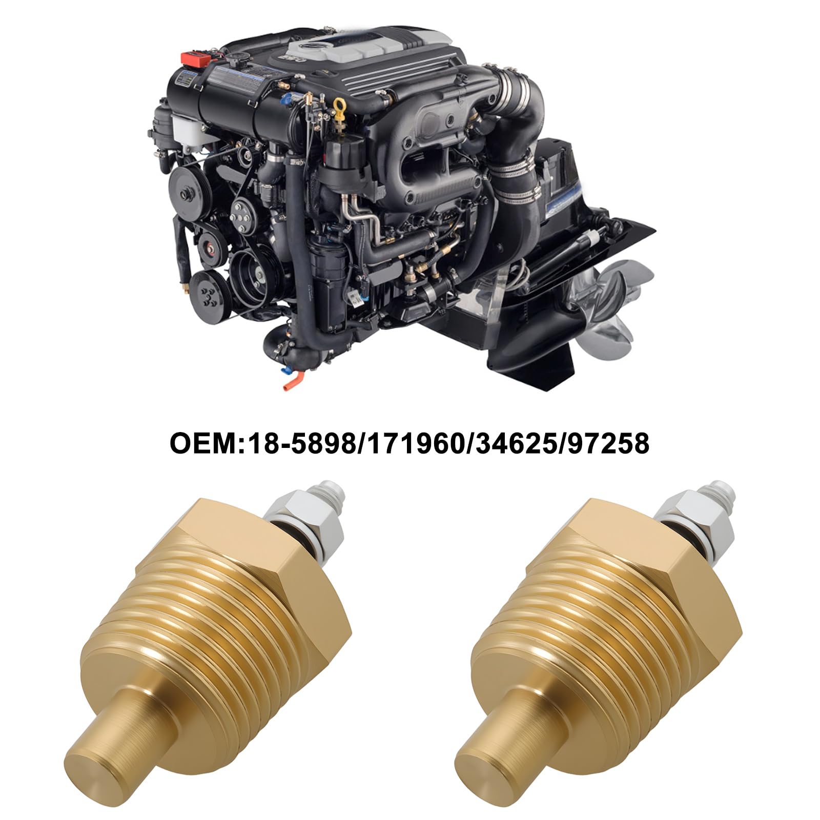 The Lord of the Tools Sensore di Temperatura da 1/2" -14 NPT 18-5898 171960 34625 97258 Compatibile con Mercruiser V6 V8 4.3 5.0 5.7 7.4 8.2 350