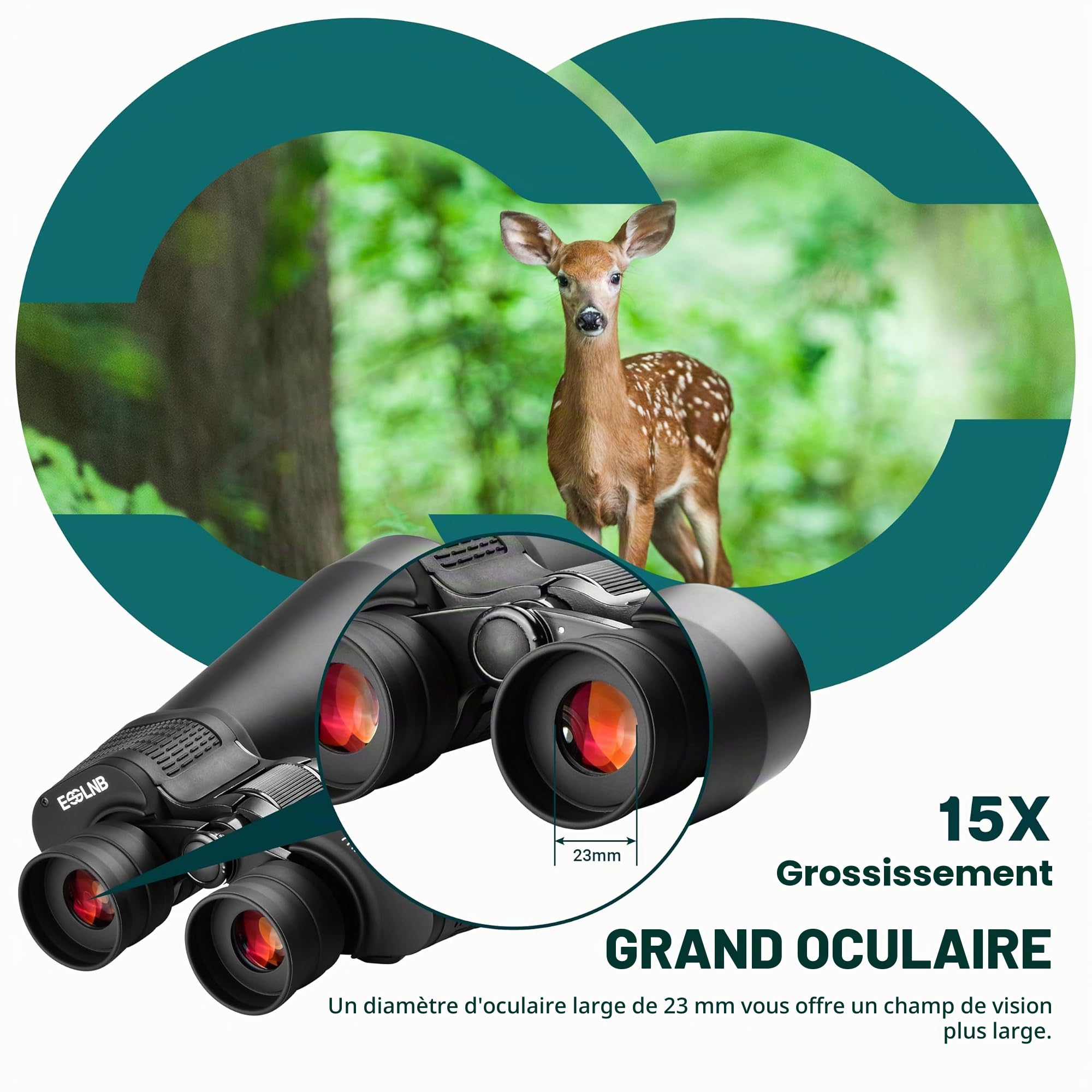 ESSLNB Jumelles 15X70 Jumelles Adultes Puissante avec Adaptateur Téléphonique Adaptateur de Trépied pour Astronomique Visualisation Tourisme Chasse