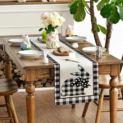 Miniatura 3 de Artoid Mode Camino de mesa de Pascua con zanahorias de conejo a cuadros de búfalo, primavera, verano, aniversario, vacaciones, cocina, comedor,