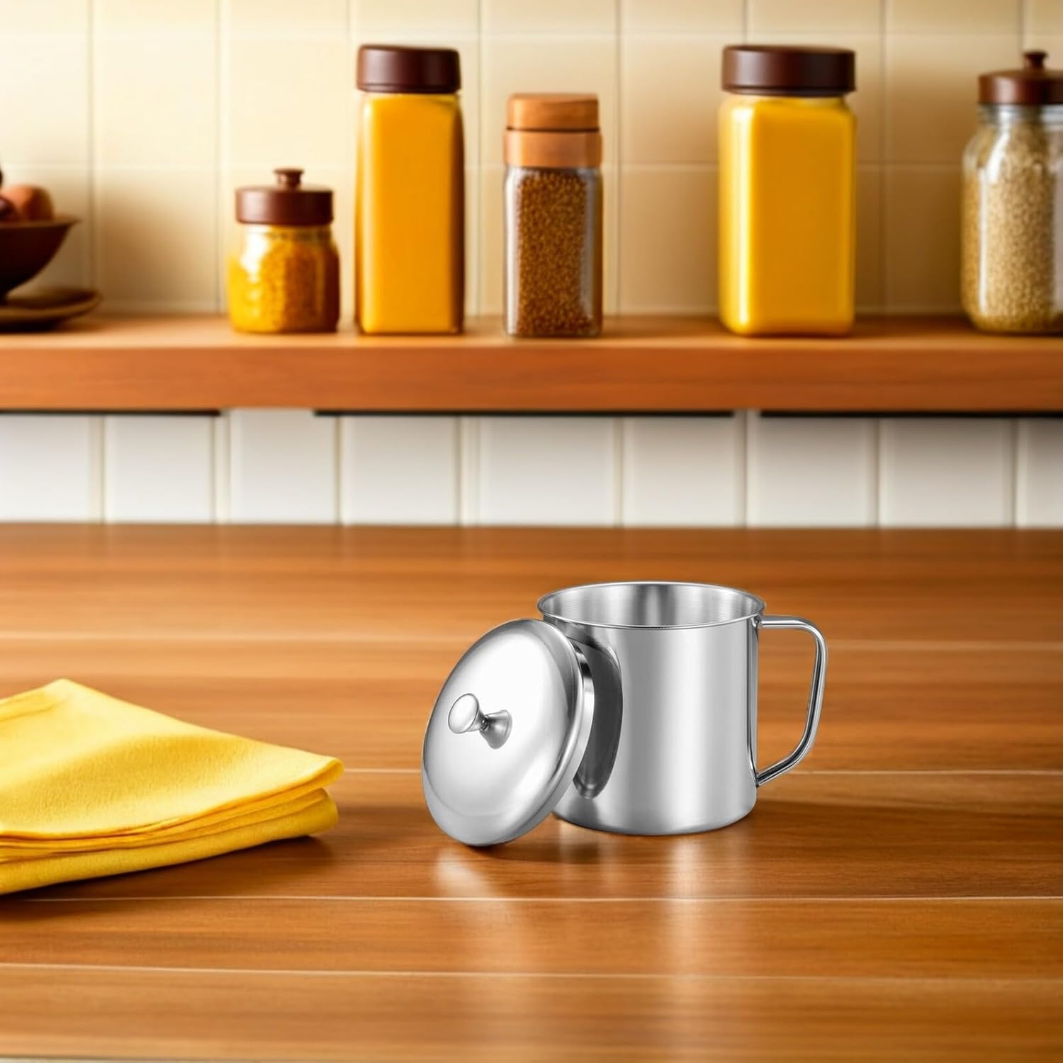 Amosfun Stainless Steel Water Cup with Lid and Handle 4.33X3.14 Inch Metal Milk Mug for Coffee Tea Home Office Travel - Image 9