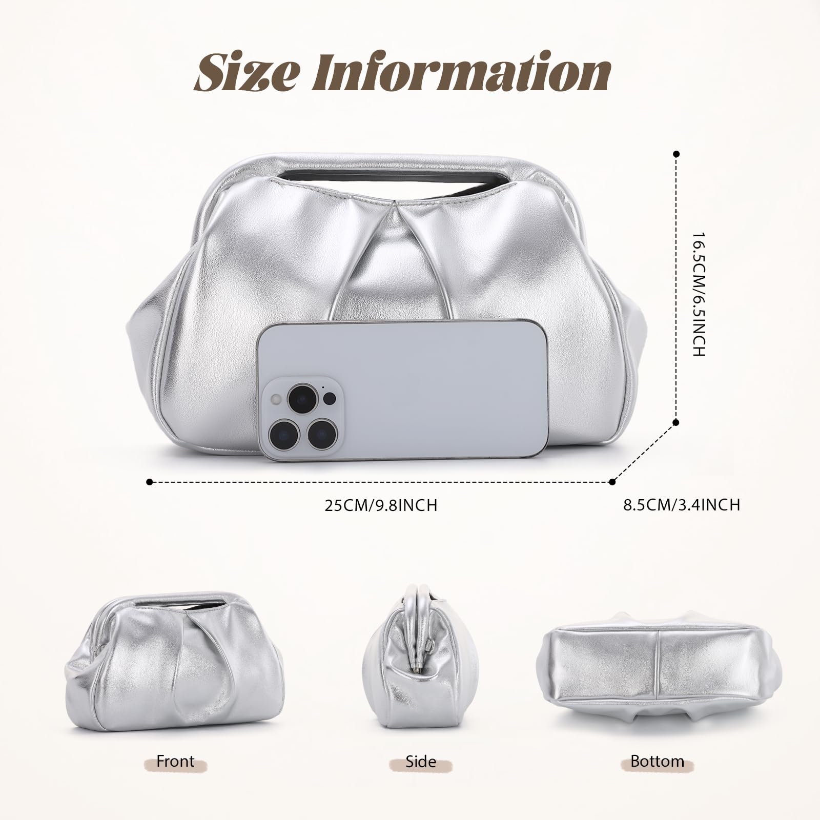 Borsa di frizione nuvola per le donne, borsa di nozze elegante festa piegato dumpling borsa sera