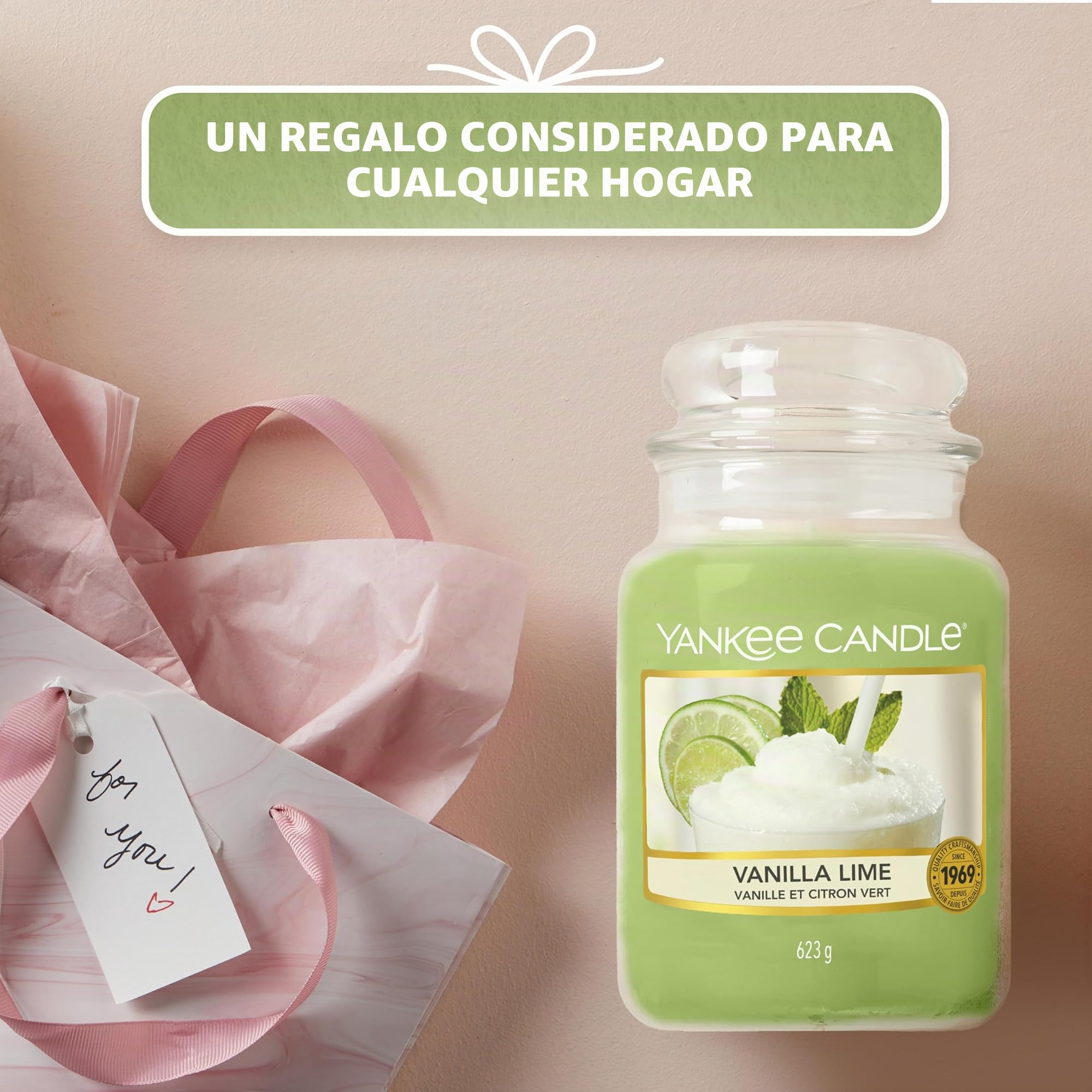 Yankee Candle Vela perfumada en tarro grande | Vanilla Lime | Velas de larga duración: hasta 150 h | Regalos perfectos para mujeres