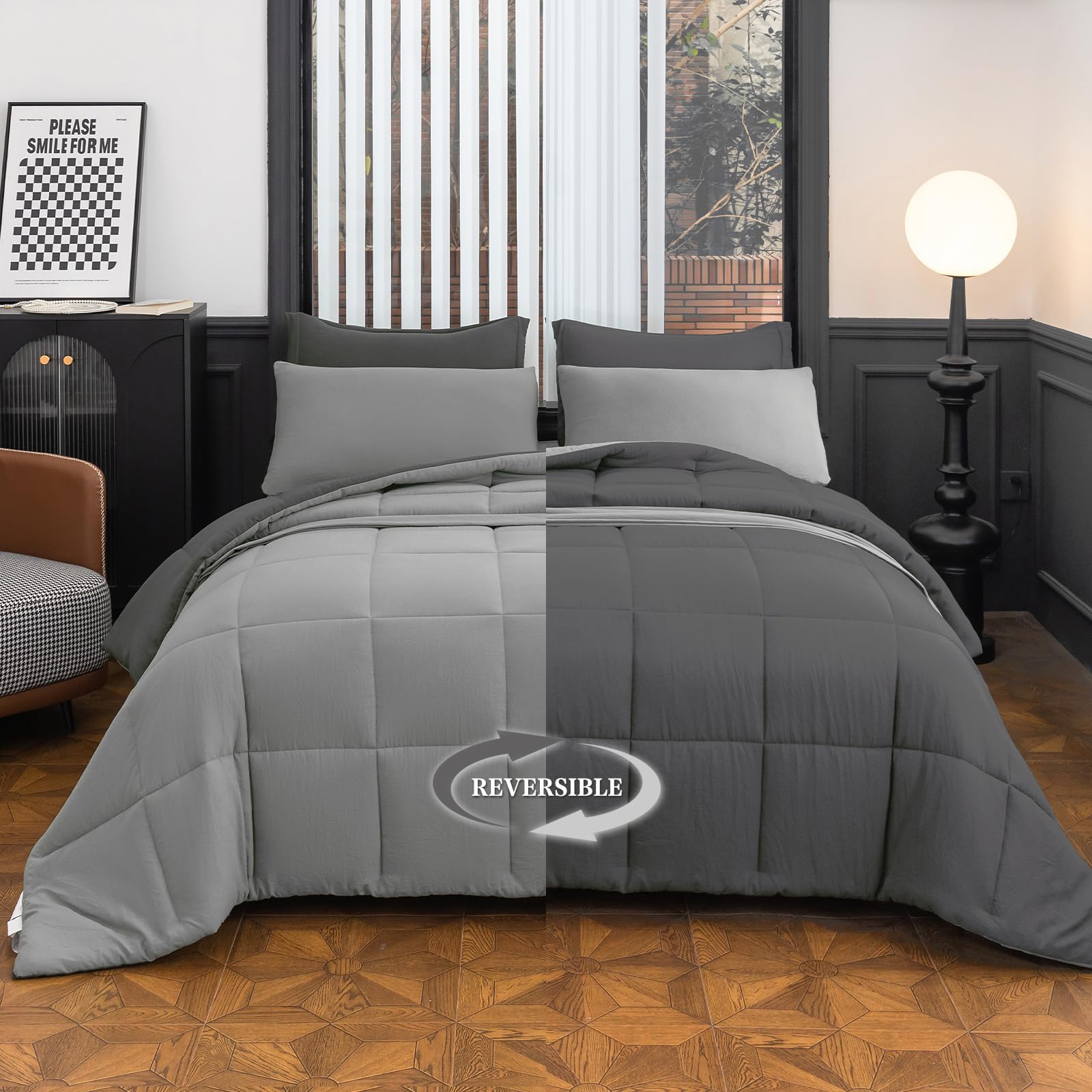 LETSLEEP 8-Piece Gray Luxury Bedding Set