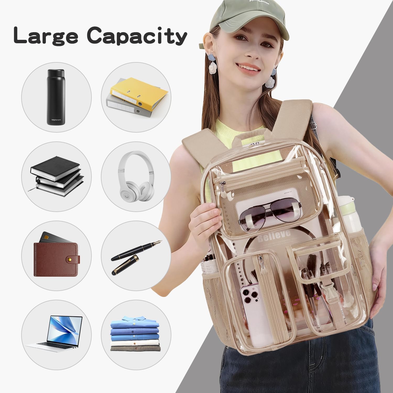 Cusangel Gold Clear Backpack For Daypack,16in TPU Large bookbag Heavy Duty See Through Transparent School Bookbag for Sport Event,Stadium Events&Work - Image 8