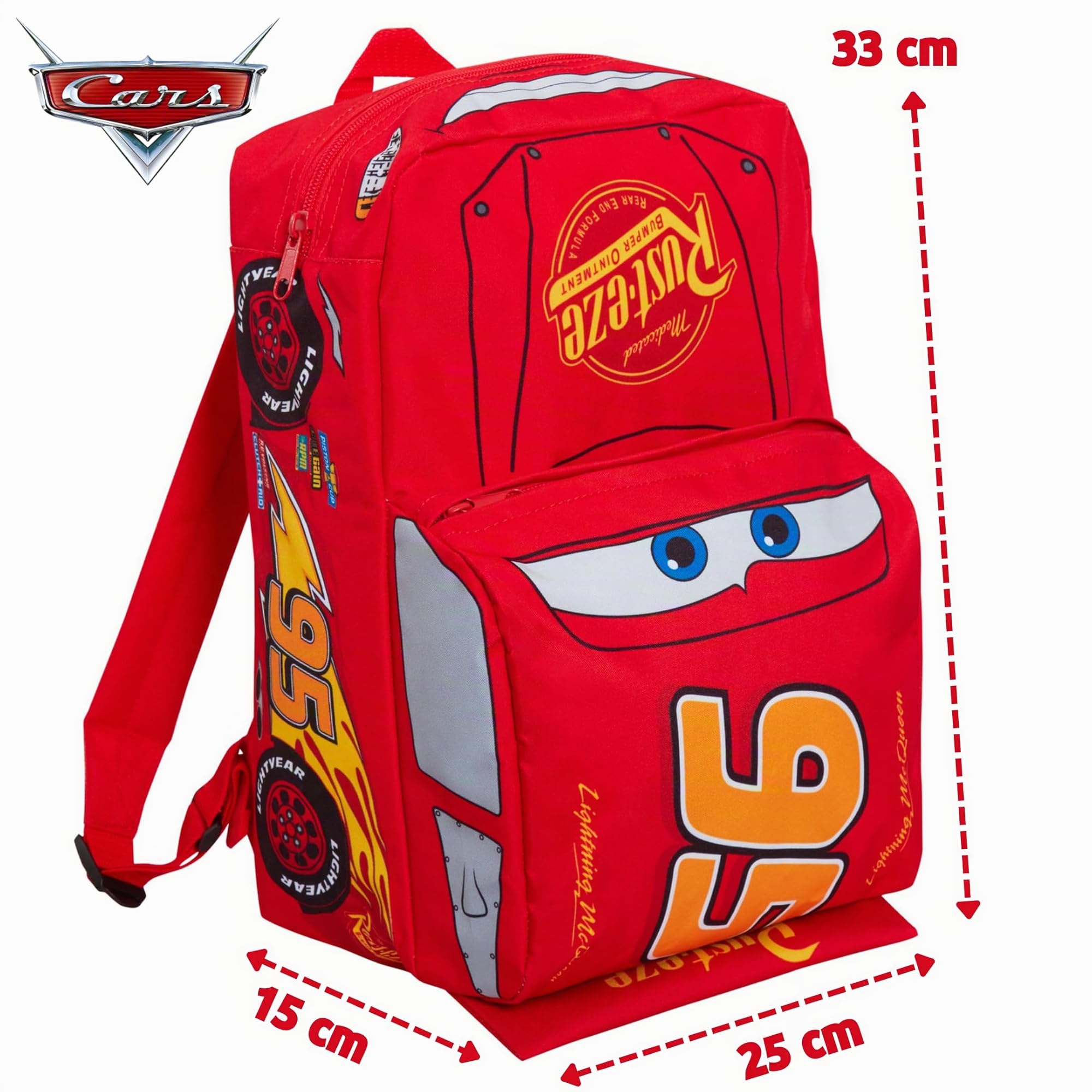 Zaino Disney Cars 3D Bambini Lightning McQueen Scuola Asilo Borsa per il pranzo Zaino Rosso 95