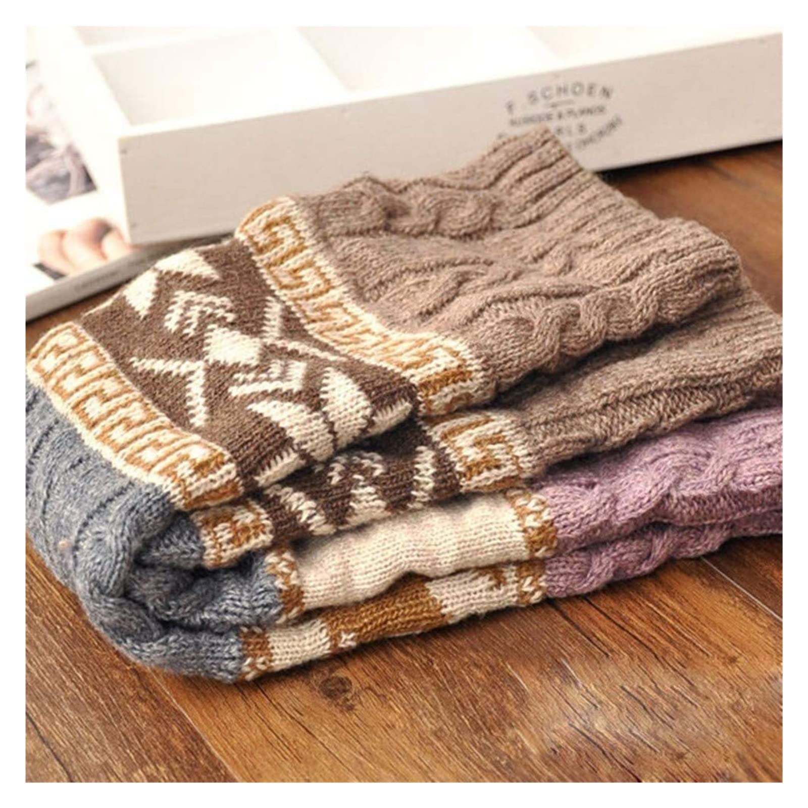 Calzini Termici Calze Invernali Scaldamuscoli Da Donna Di Natale, Scaldamuscoli Invernali Con Motivo A Fiocco Di Neve E Renna Calzini (Color : B, Size : One Size)
