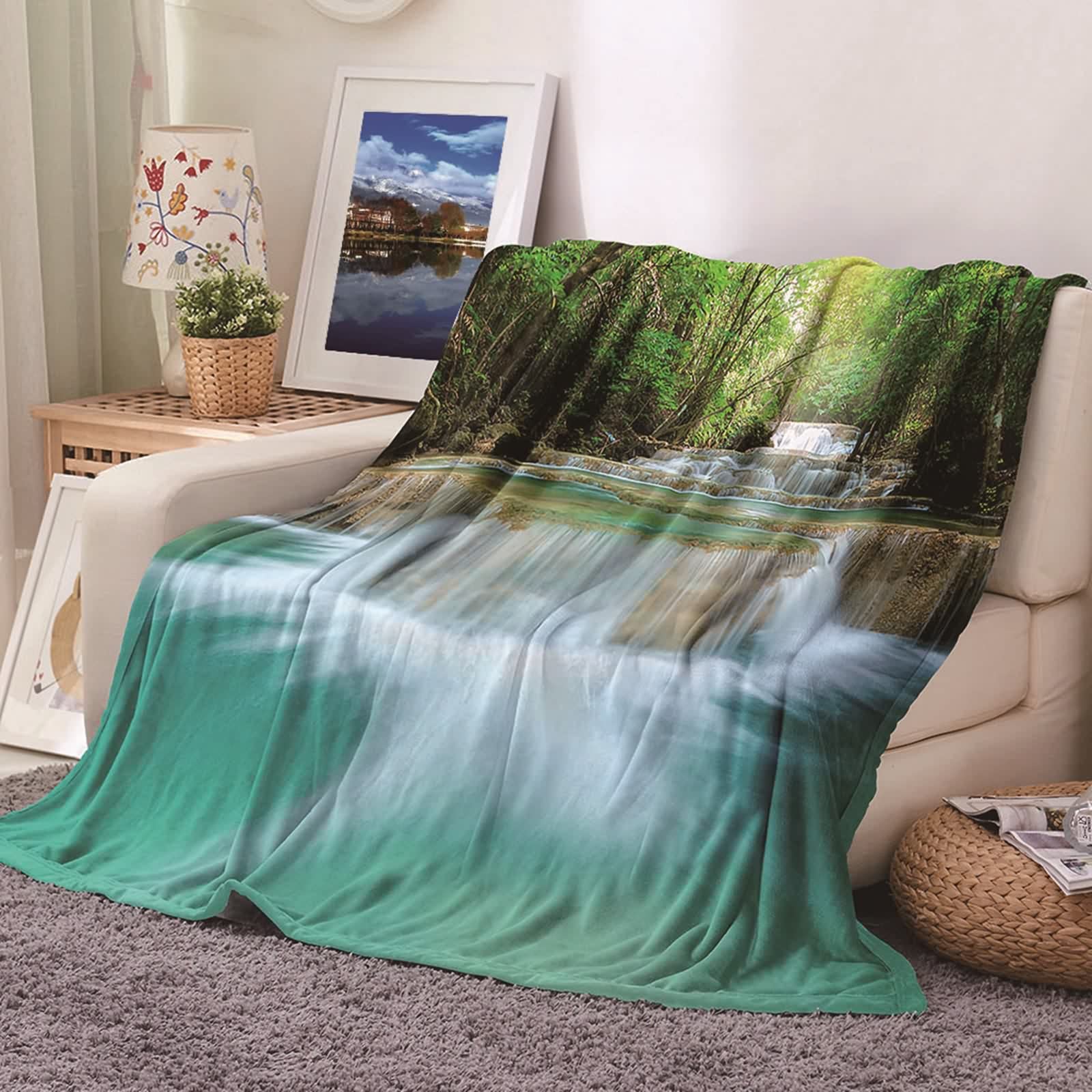 Couverture douce confortable en flannel hypoallergénique imprimé cascade