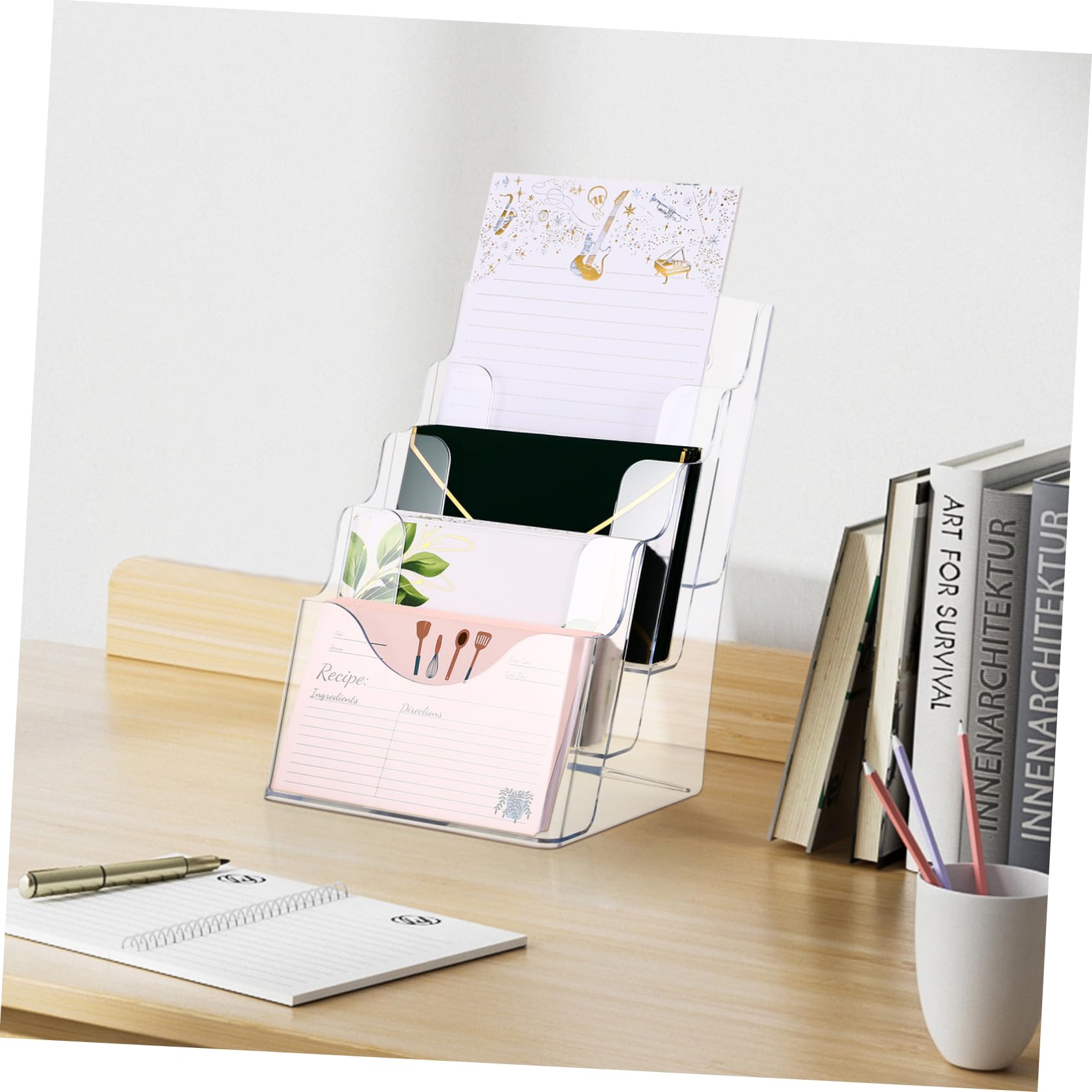 Portadocumenti da Tavolo a 4 Scomparti, Espositori per Brochure in Plastica, Design Moderno per Ufficio e Casa, per Organizzare Documenti e Cartelle