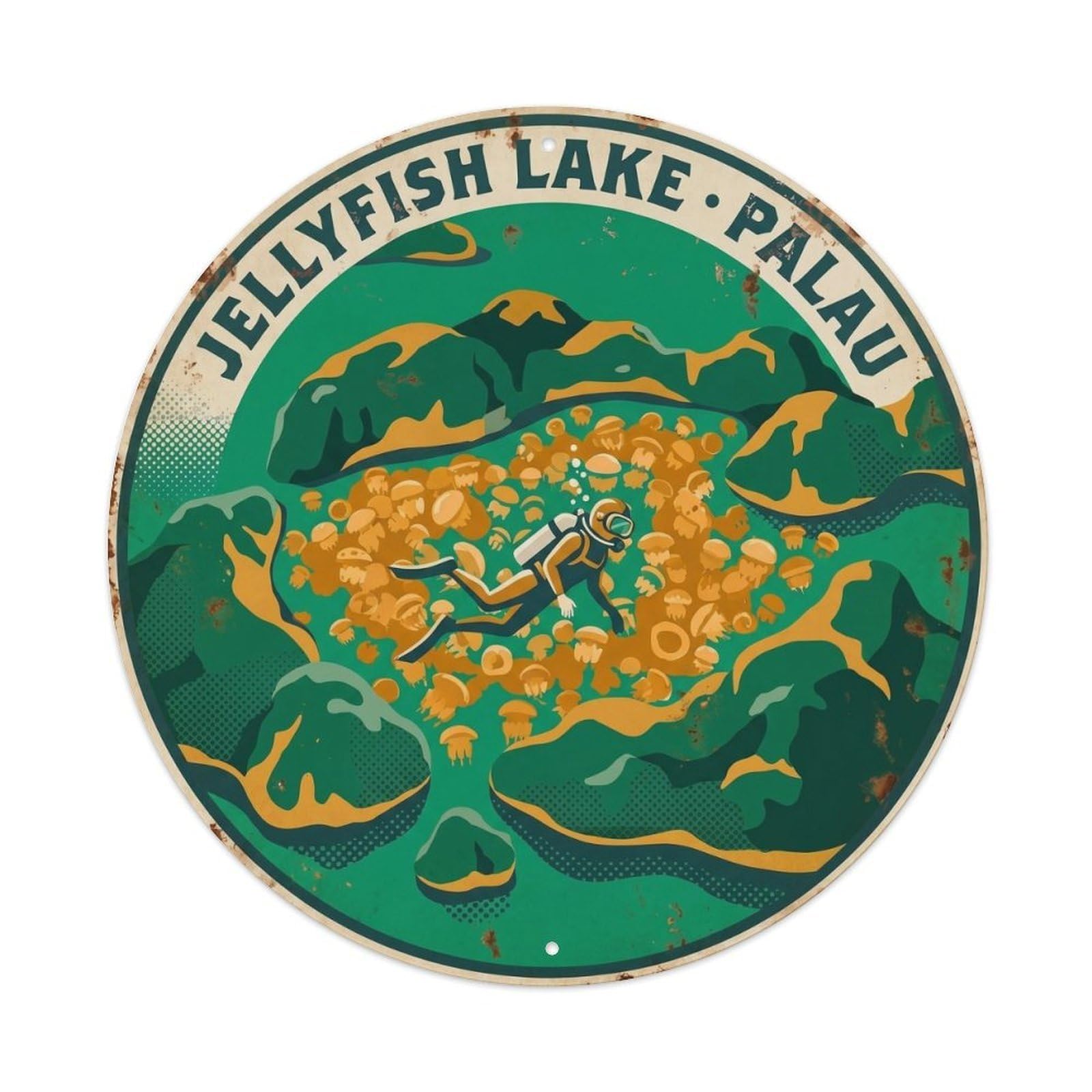 Olyhtr 8X8inch Classic Style Diver Palau Jellyfish Lake Vintage Reef Diving Metal Tin Sign
