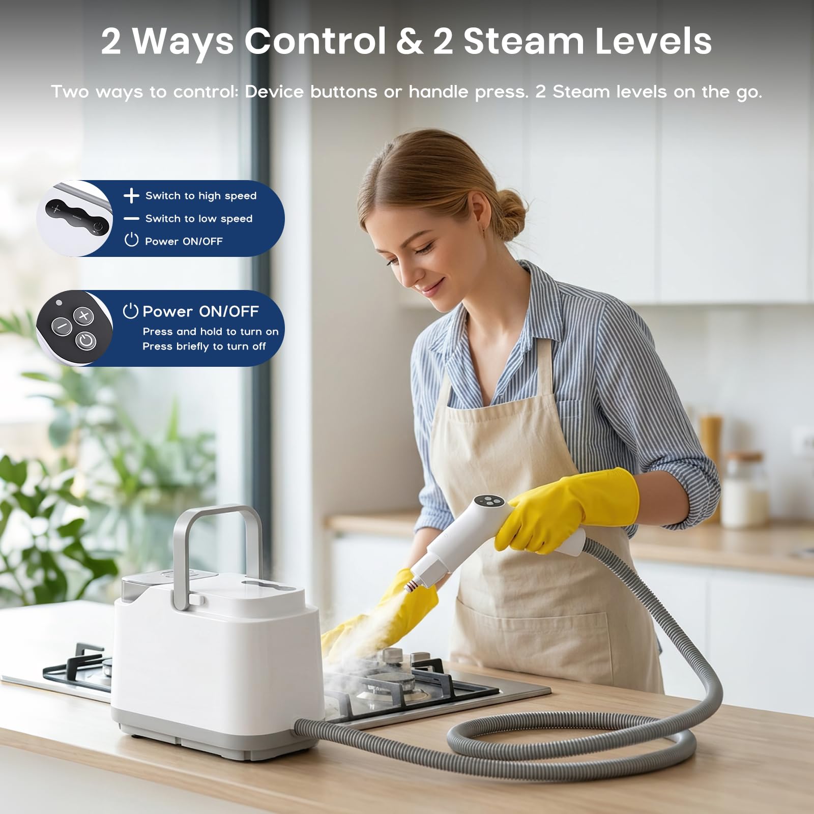 Limpiador a Vapor Portátil 1500W 4 Bar Maquina de Limpieza a Vapor, Calentamiento 10s,Depósito 2L,Cable 4.7M, Vaporeta Limpieza Hogar Steam Cleaner Limpiador a Vapor de Mano para Cocina Coche Ventanas