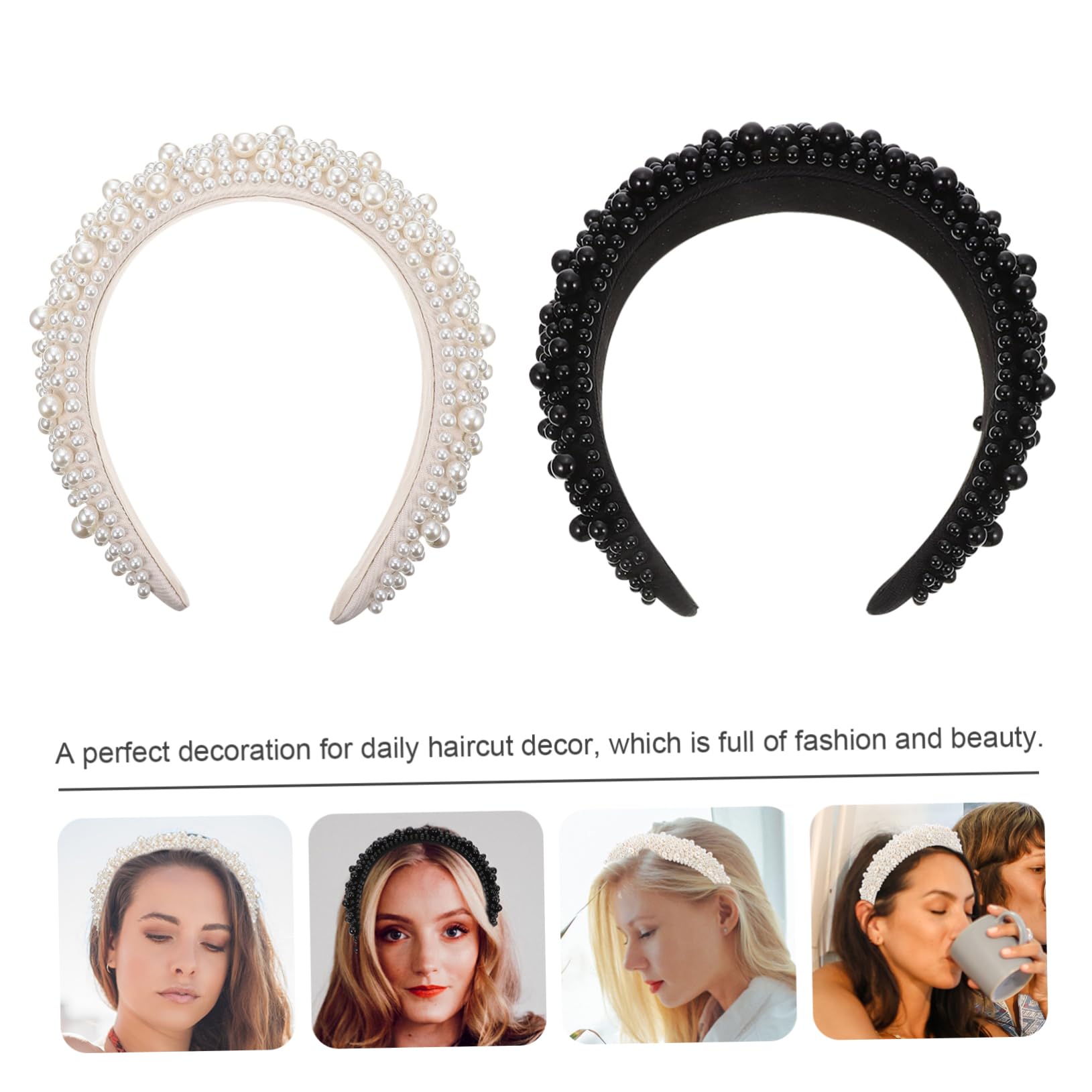 Cerchietto per Chioma Donna Elegante con Decorazioni Simil Perla, 2 Pezzi | Struttura Leggera e Confortevole, Decorazione Delicata, Uso Quotidiano e Make-up, per Ragazza e Donna