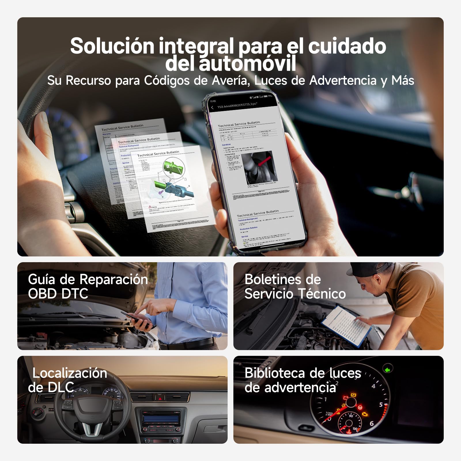 TOPDON Carpal-A OBD2 Diagnosis, Bluetooth Diagnosis Coche Multimarca,Diagnóstico de Todos los Sistemas, 6 Servicios Reset, AutoVIN, Smog Check, Guía de Reparación, Inspección del Motor