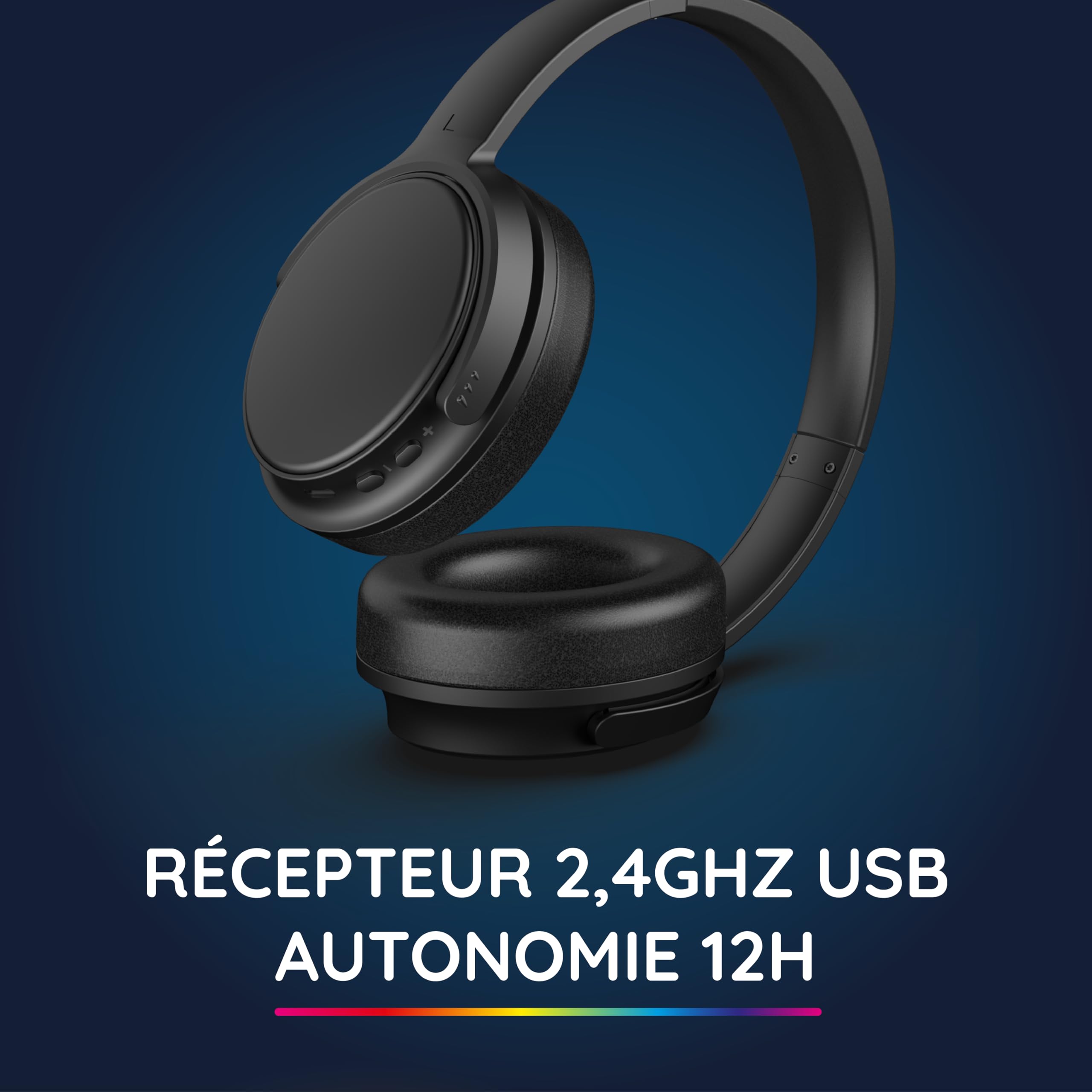 R-MUSIC RM306841 - Bezprzewodowe słuchawki telewizyjne z odbiornikiem USB 2,4 GHz - czas pracy 12H - Radio FM, port jack 3,5 mm, obrotowe słuchawki - czarny