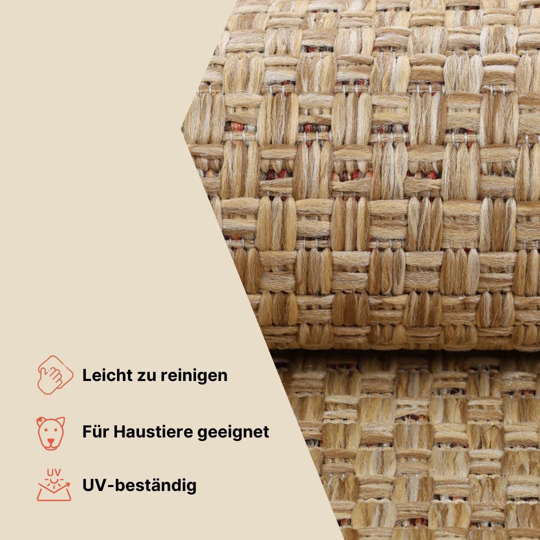 TAPISO Verano Tapis Intérieur Et Extérieur - Résistant Aux Intempéries, Brun Monochrome Moucheté, Tissé à Plat - Tapis Balcon, Salon, Terrasse, Cuisine - Oeko-TEX 60 x 200 cm