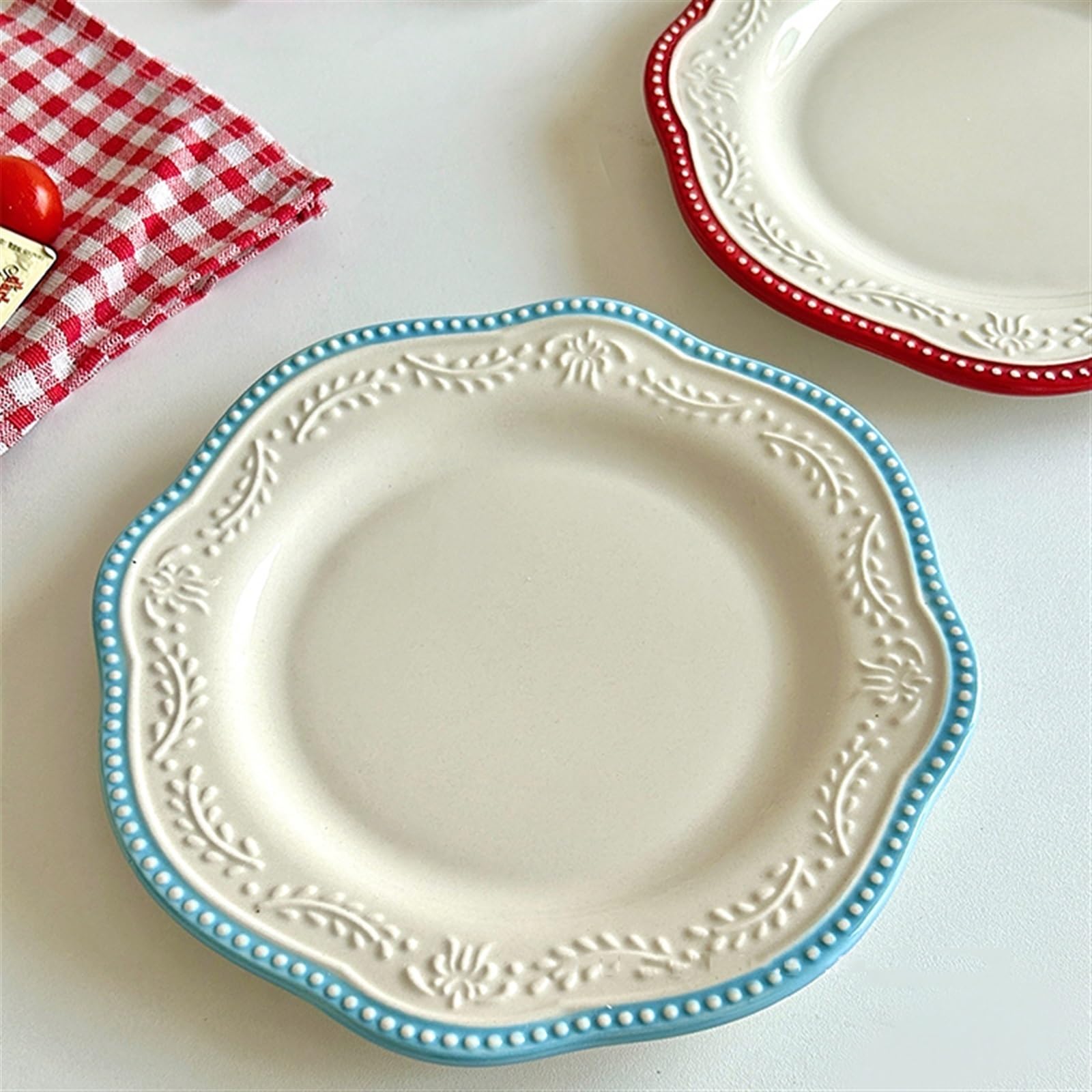 Platos De Cena Plato De Cena En Relieve Lateral Irregular De Cerámica Plato De Postre Plato De Ensalada Vintage Plato De Té De La Tarde Plato Plano Plato Frío(B)