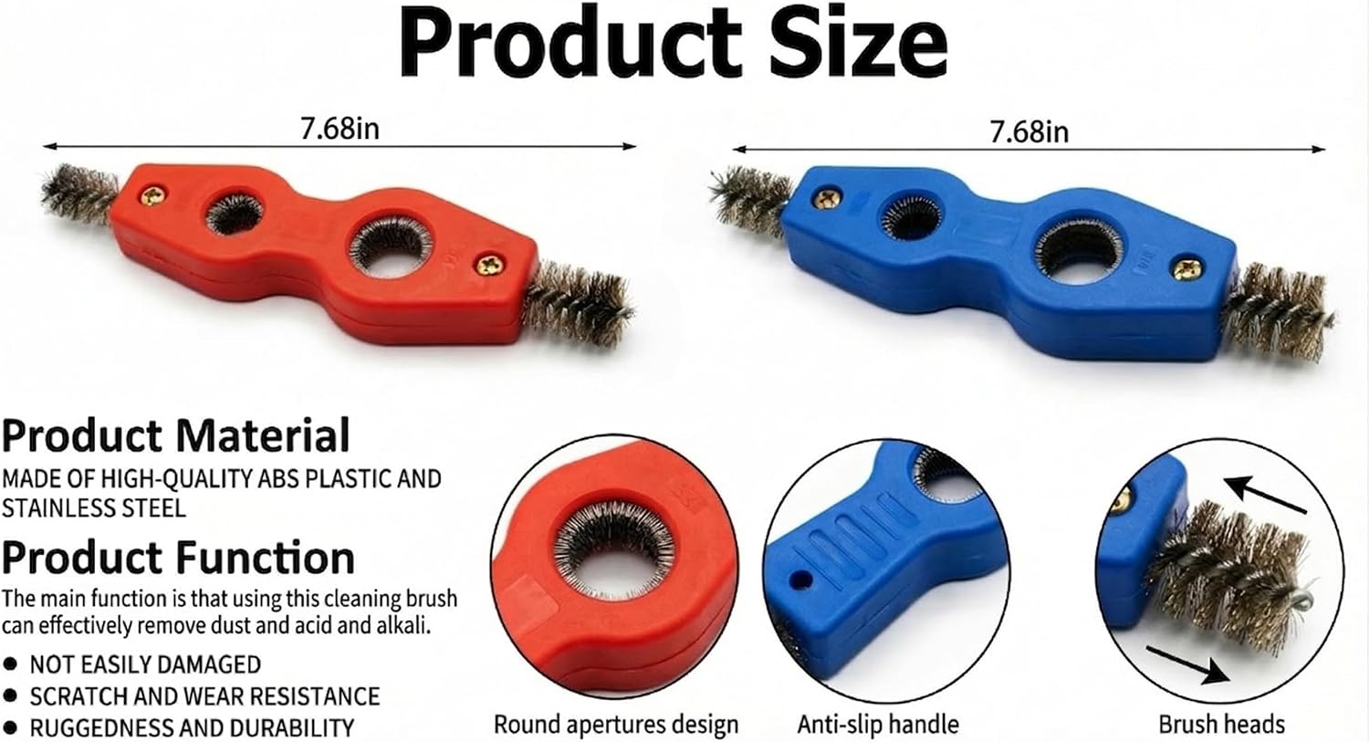 2-Pack 4-in-1 Heavy Duty Wire Brush Set for Battery Terminals & Copper Pipe Soldering Prep, Multi-Purpose Cleaning Brushes with 4 Brush Sizes, Red & Blue for Auto, Marine, RV & Plumbing