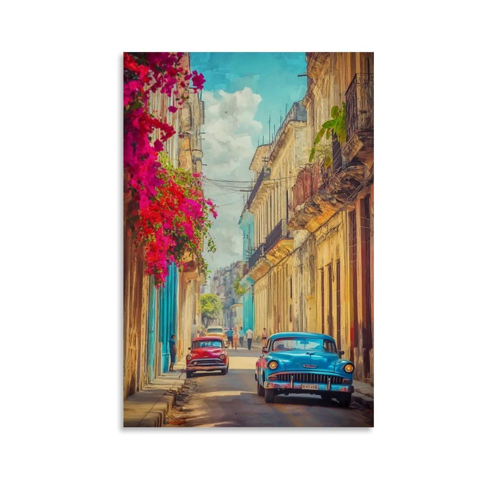 HUERYRYHY Havana Bougainvillea Street 01 Poster Wall Art Canvas Vintage Aesthetic Painting Decor for Rooms 24x36inch Unframe-style