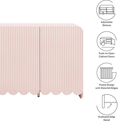 Miniatura 4 de Modway Dahlia - Armario estriado de 55 pulgadas en rosa suave, armario de almacenamiento con estantes ajustables, aparador festoneado de 3 puertas