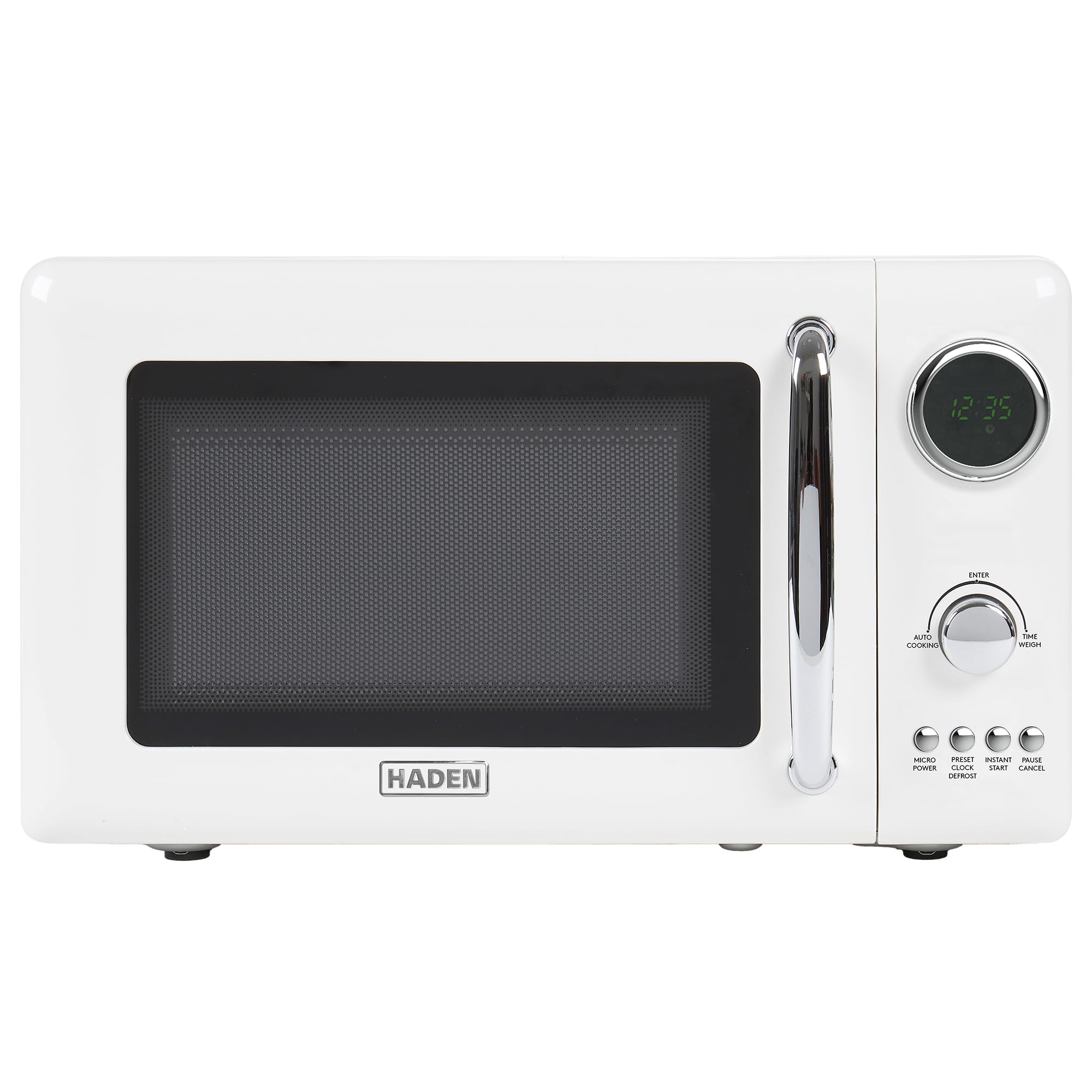 700 Watt 0.7 Cubic Foot Microwave Oven with Digital Controls, Defrost, and Instant Start Countertop Small Appliance, Ivory/Chrome