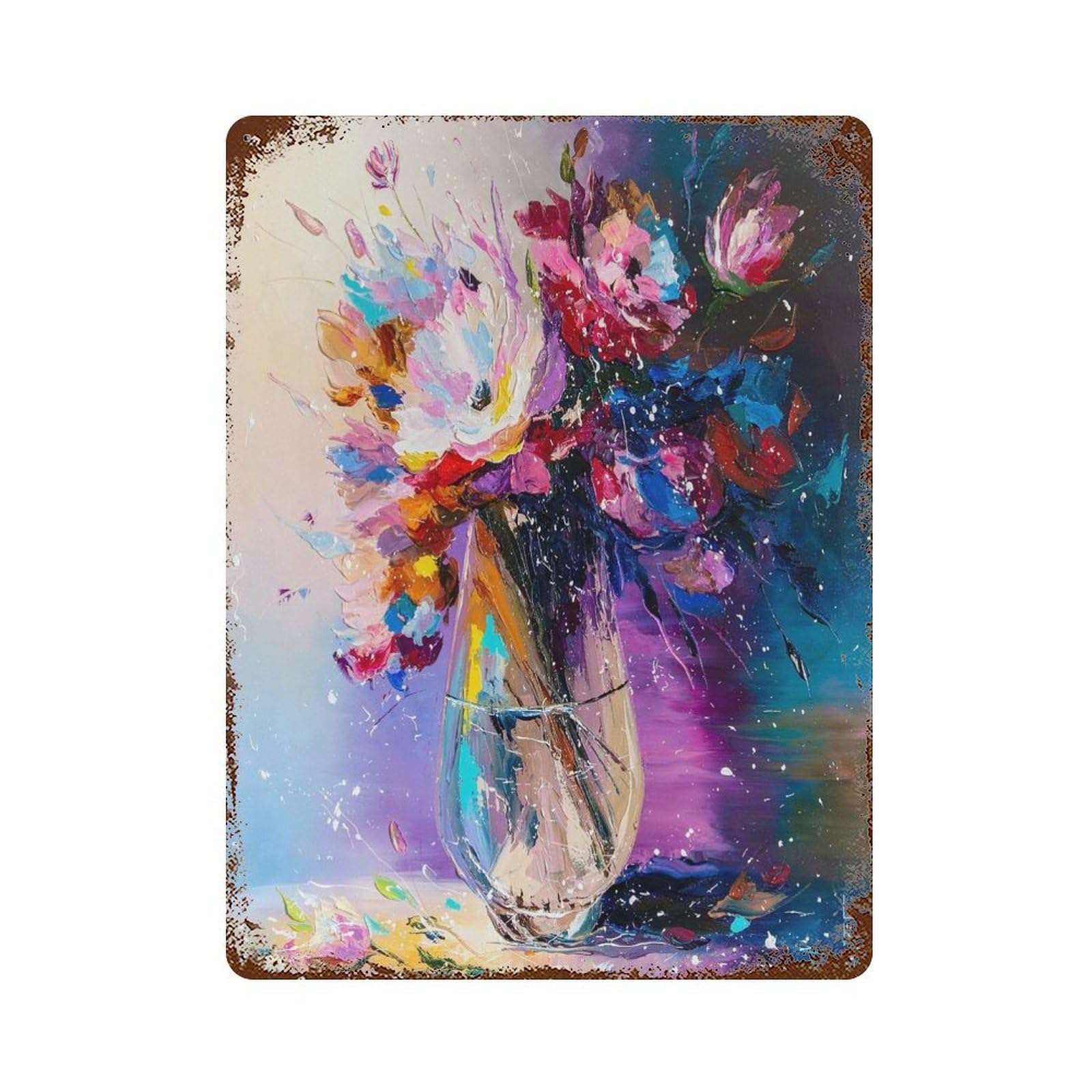The Splendor of Flowers Distressed Metal Wall Sign 15.7"x11.8", Rustic Home Decor for Living Room, Hallway And Home Decor