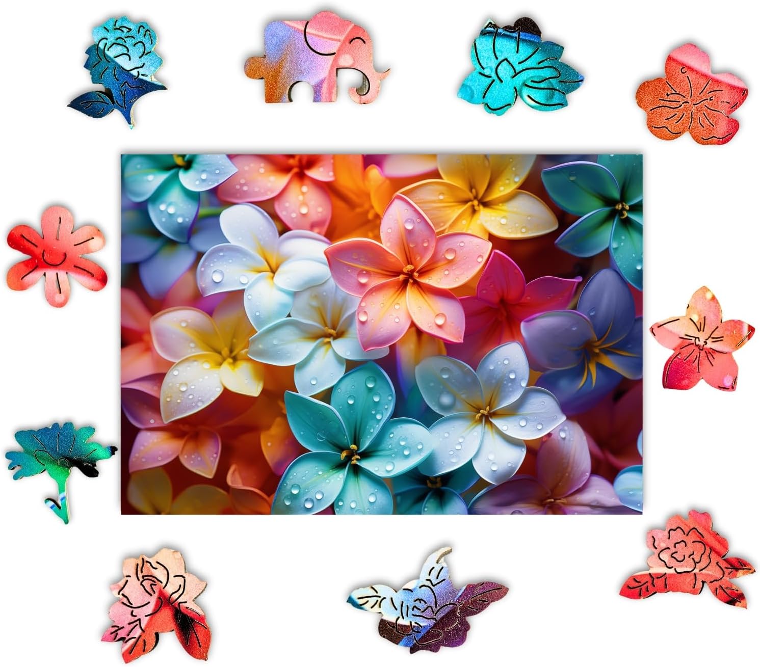 Wooden Puzzles for Adults, 200 Pieces Premium Wooden Jigsaw Puzzle with Rainbow Jasmine Design, 5 mm Thick Laser?Cut Wood, Colorful Artistic Puzzle, Luxury Family Game and Gift for Adults & Teens