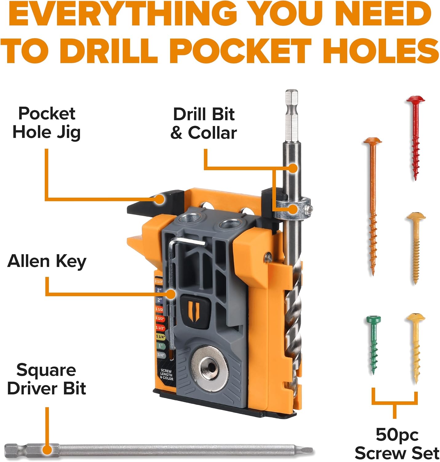 BORA Mini Pocket Hole Jig Kit Auto-Adjusting Portable Pocket Hole System for Woodworking Best Drill Jig for Angled Holes with Screws Complete Pocket Screw Jig Tool Set