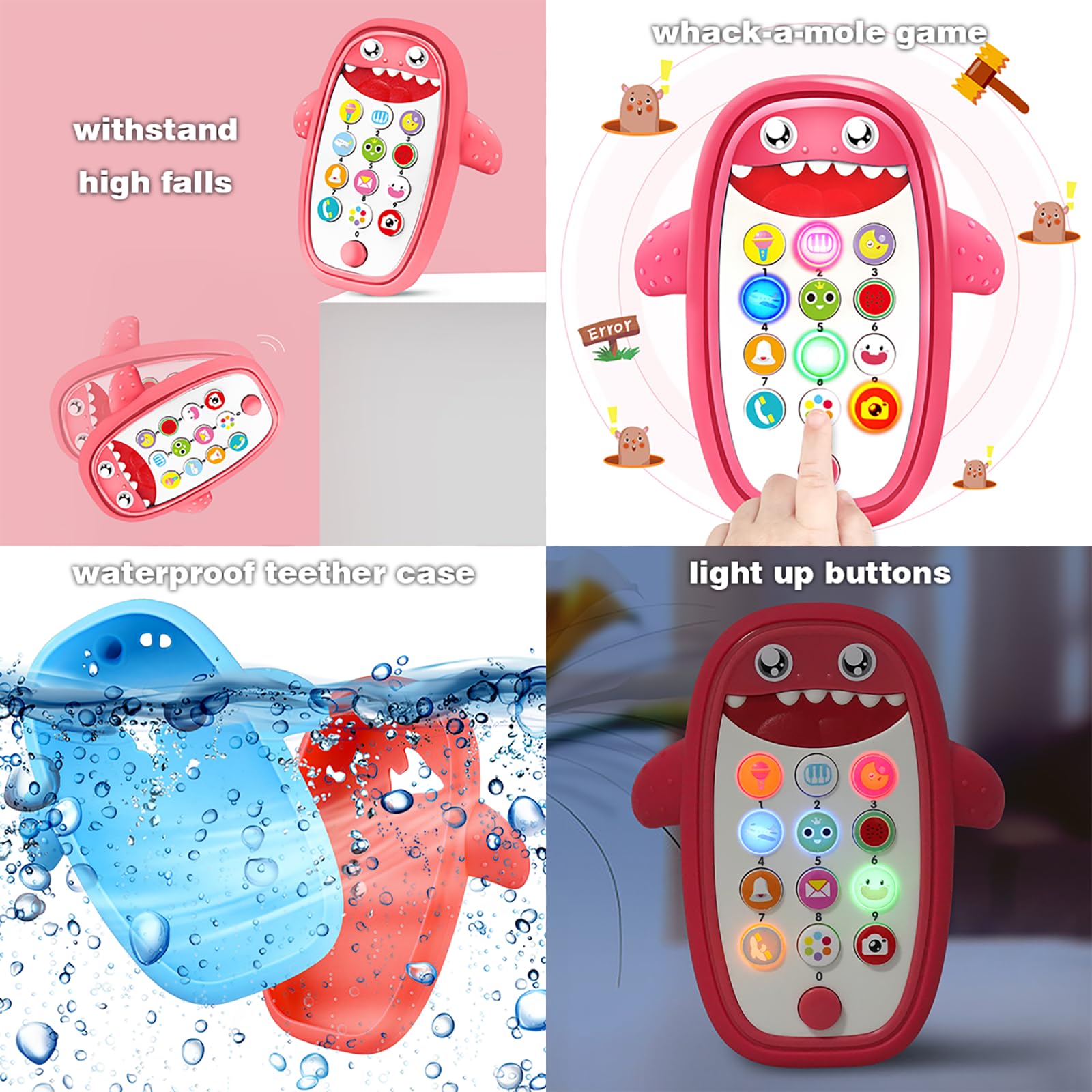 Sommer Spielzeug für zahnende Babys mit abnehmbarem Softcase, Lichter, Musik und verstellbarer Lautstärke, Spielen und Lernen für Kinder und Kleinkinder ab 18 Monaten (rot)