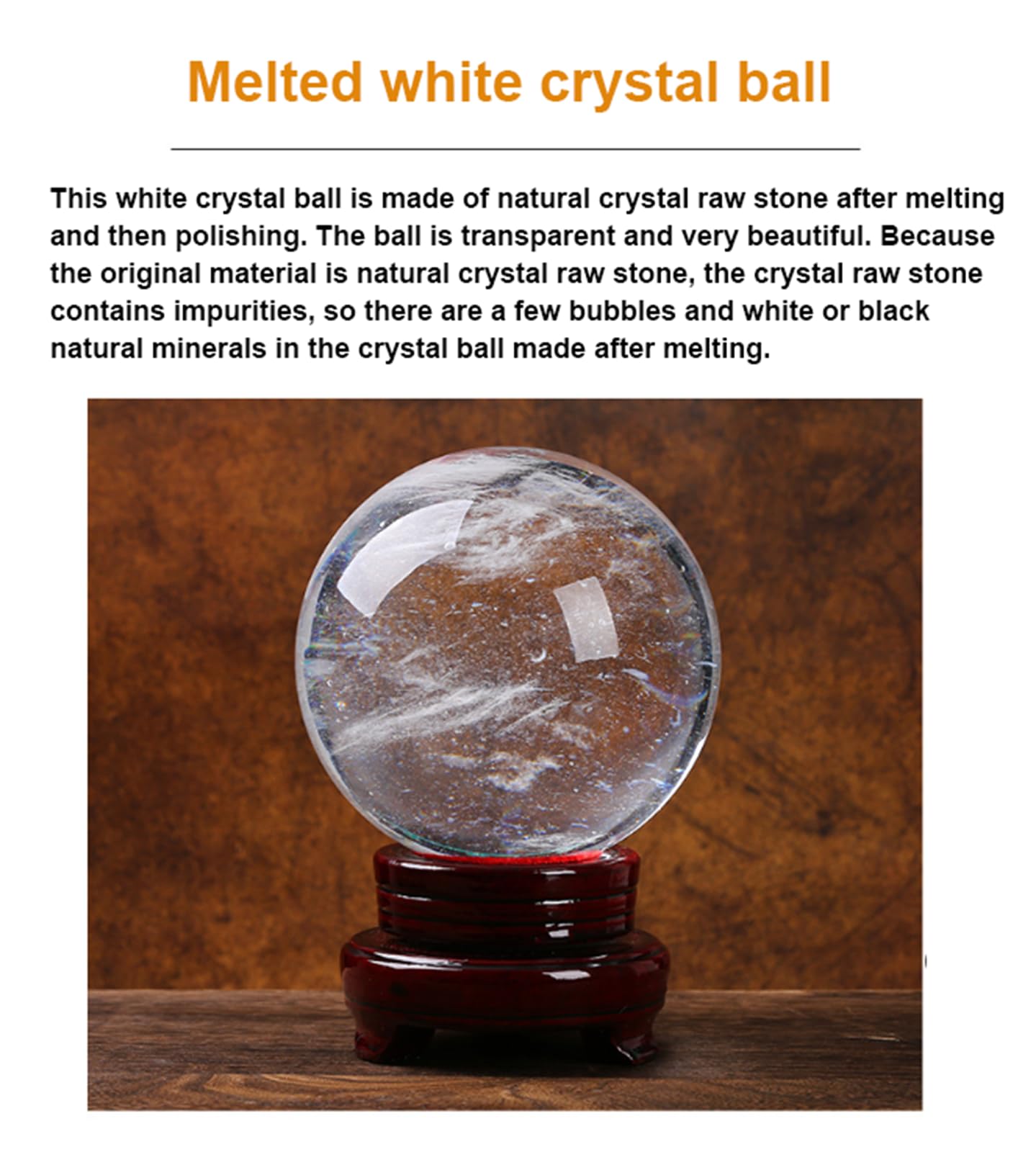 Decoración de Bolas de Cristal Bolas de Cristal de Cuarzo Esfera de Cristal Blanco Fortuna de Mirada de Cristal Transparente Que Dice La Bola de Cristal para La Adivinación,16cm/6.3in