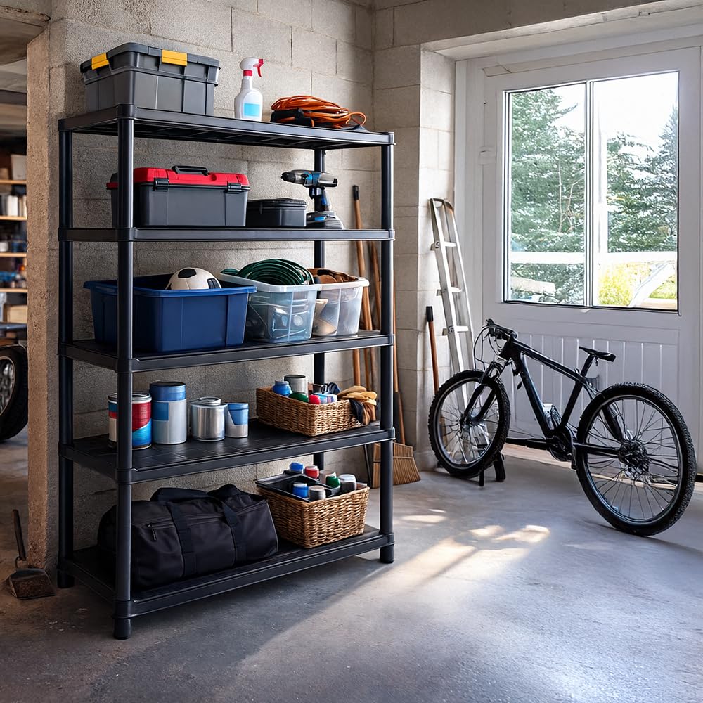Ondis24 Kunststoffregal anthrazit 120 x 40 x 180 cm – Schwerlast Steckregal mit 5 Böden, 60 kg pro Ebene – Lagerregal, Kellerregal, Werkstattregal, Aufbewahrungsregal für Garage & Vorratsraum