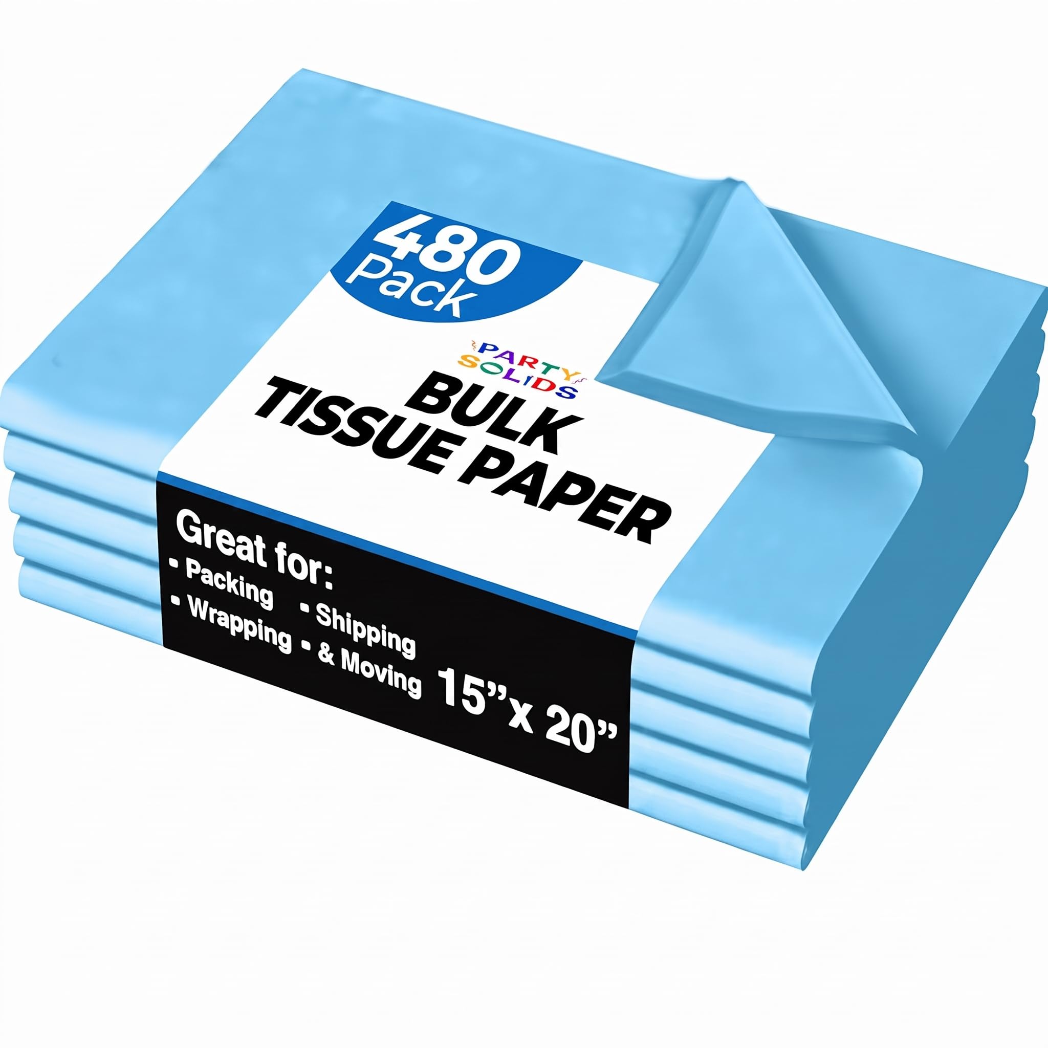 Party Solids Light Blue Tissue Paper for Gift Bags 15" X 20" 480 Sheets