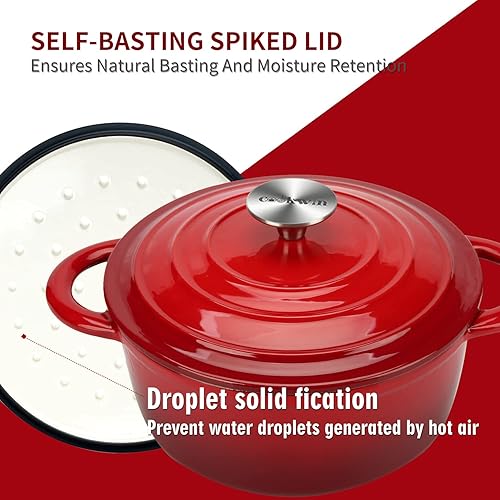 Miniatura 126 de Cacerola de hierro fundido COOKWIN, 3.8 QT, Sartén de hierro fundido con tapa y asas dobles, olla de superficie esmaltada de porcelana, Verde azulado