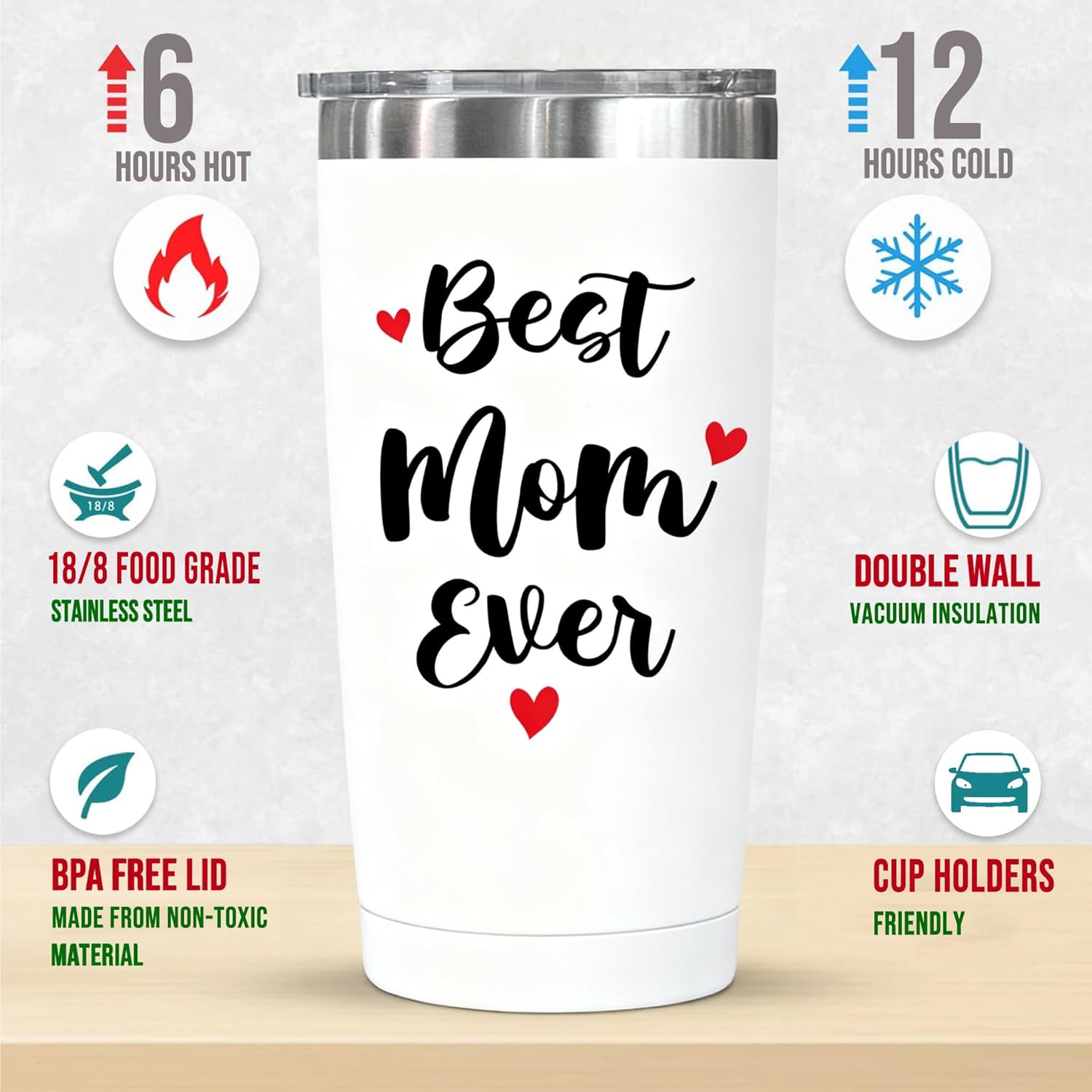 Waldeal Best Mom Ever Travel Tumbler 20 Oz-Gifts for Mom from Daughter Son, Christmas Birthday Gift Ideas for Mothers in Law, Mama, Grandma, White - Image 3