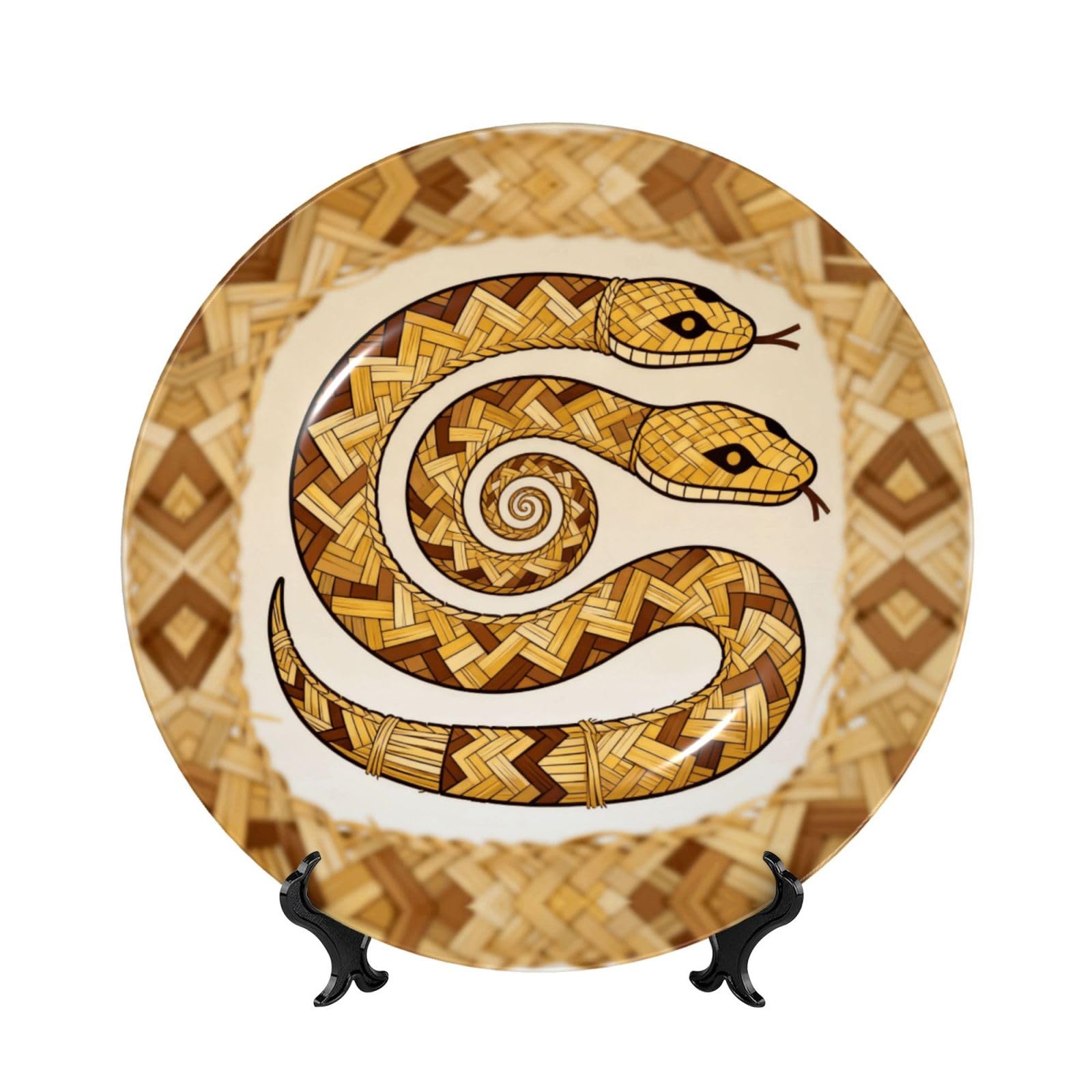 SXZVVBN Rattlesnake pattern Bone China Decorative Plate Art with Stand Removable Adhesive Hanging for Home Office 6in（15cm）