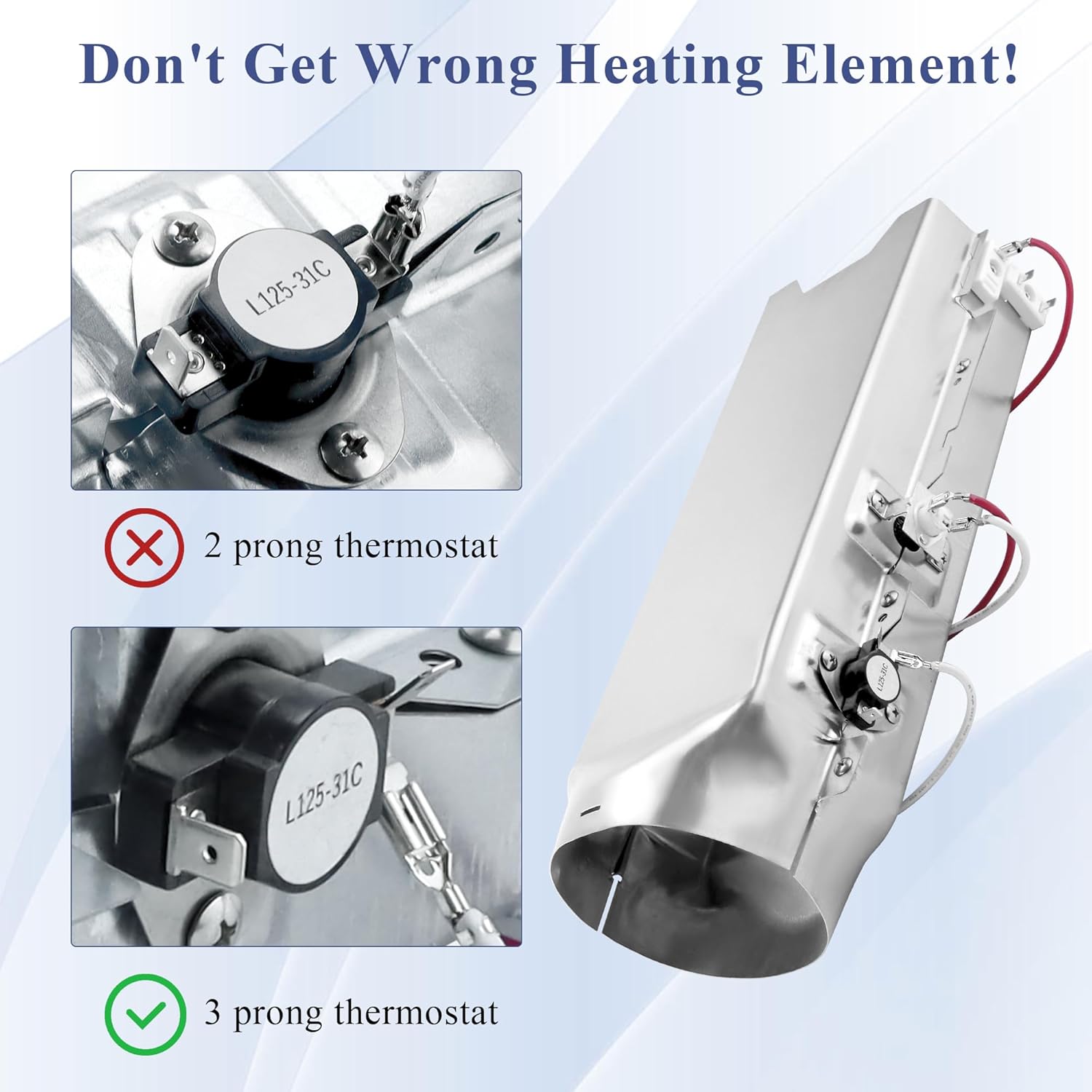5301EL1001H Dryer Heating Element fit for LG.TROMM,Heater Assembly 5301EL1001H fit for Kenmore Elite 79680272900 3 Prong Thermostat 6931EL3001F DLEX7177WM DLE5977W DLE2516W DLE0442W prime&swift