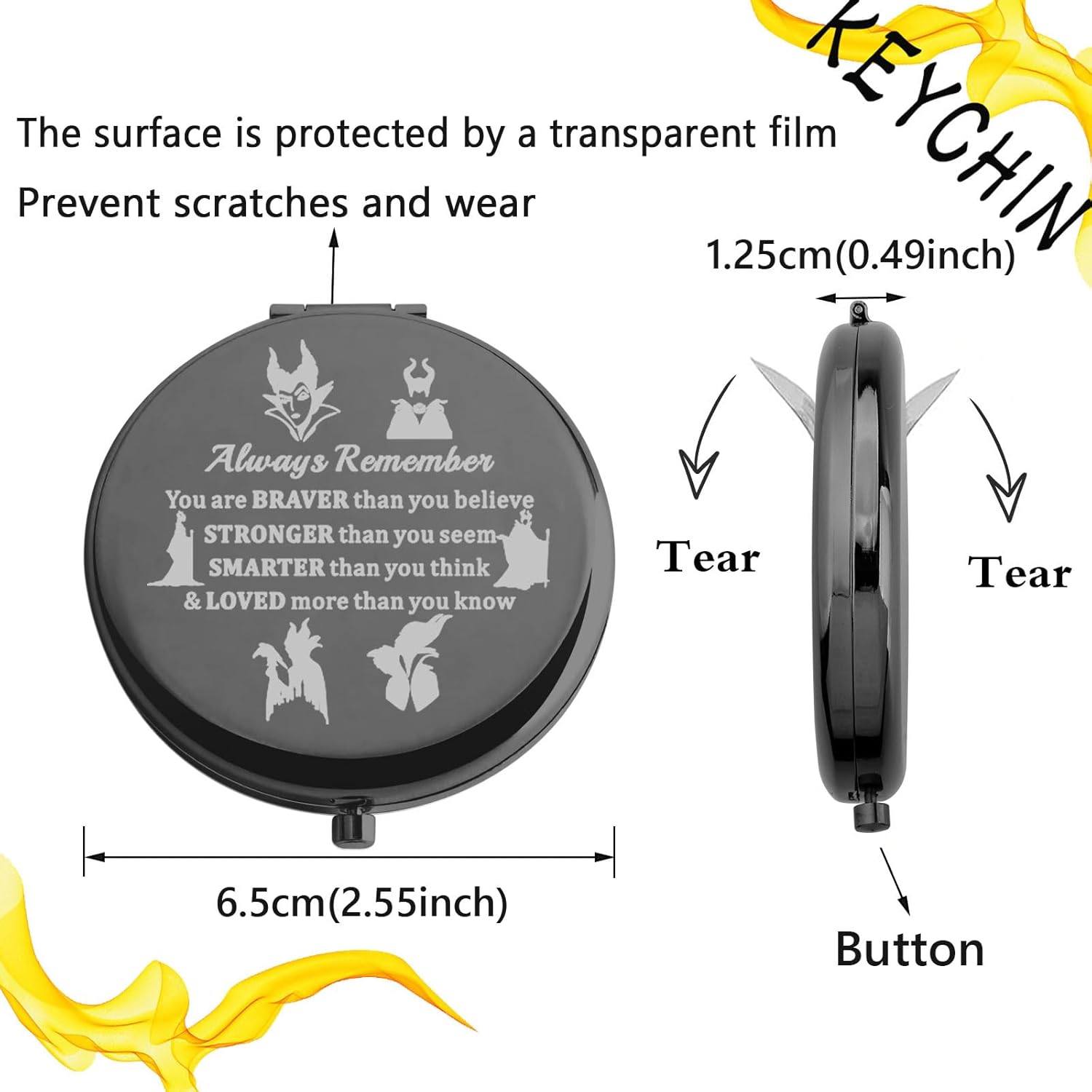 KEYCHIN Evil Queen Pocket Mirror Villain Movie Fans Gifts You are Braver Stronger Smarter Than You Think Compact Mirror for Women Girls Teenagers (Villain Always-BL) - Image 2