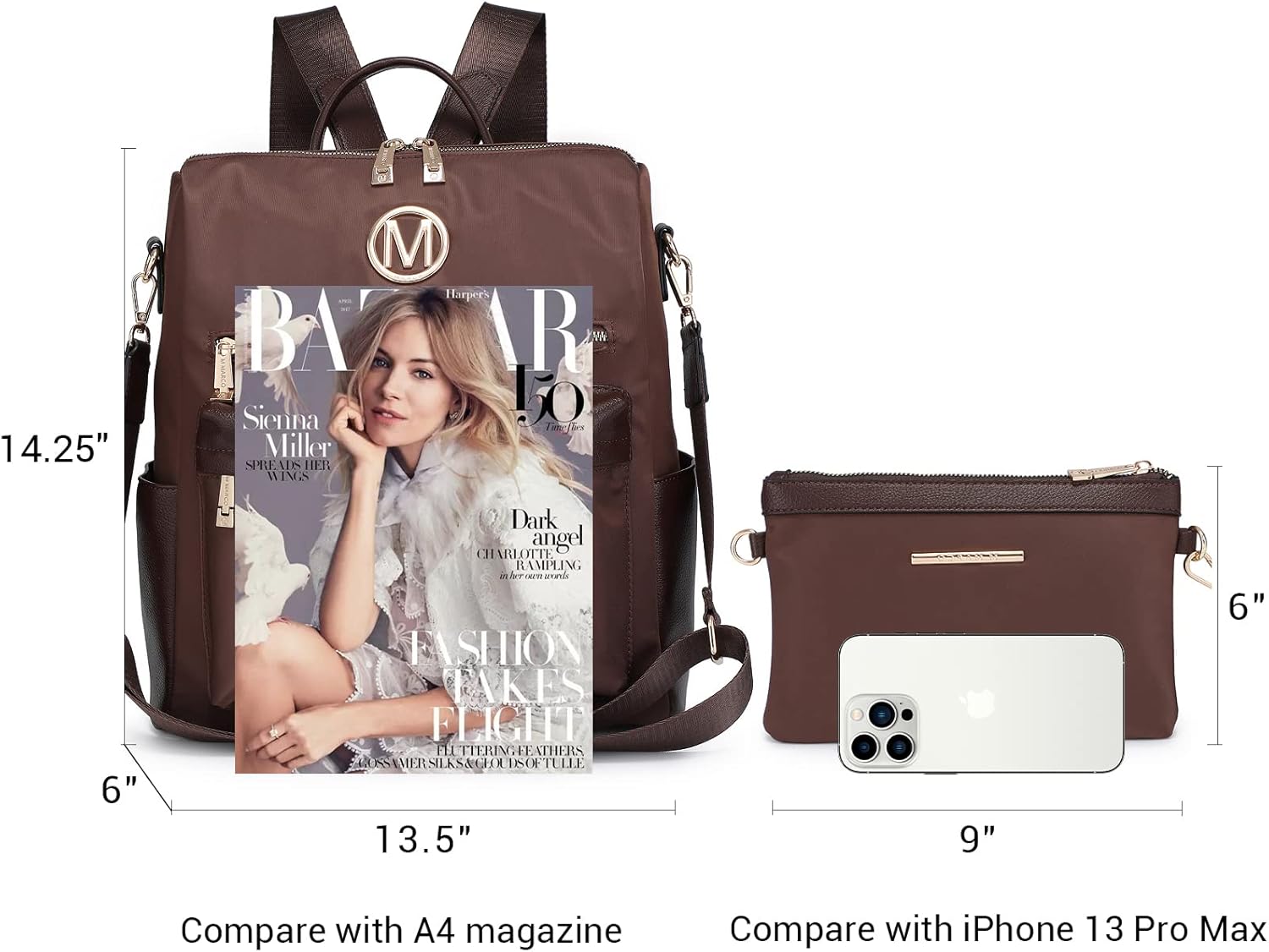 Women Nylon Backpack Purse Convertible Large Ladies Designer Rucksack Travel Shoulder Bags Handbag 2PCS - Image 5