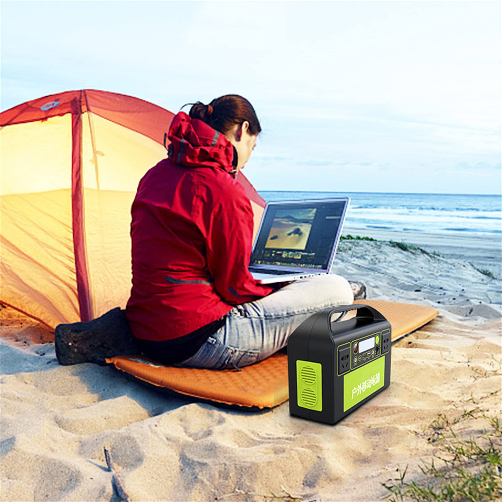 Generatore portatile con batteria da 333 Wh, stazione di alimentazione portatile, generatore esterno da 300 W a 6 porte con 2 prese CA, uscita USB-C PD da 25 W, luce LED, per campeggio, camper, inte