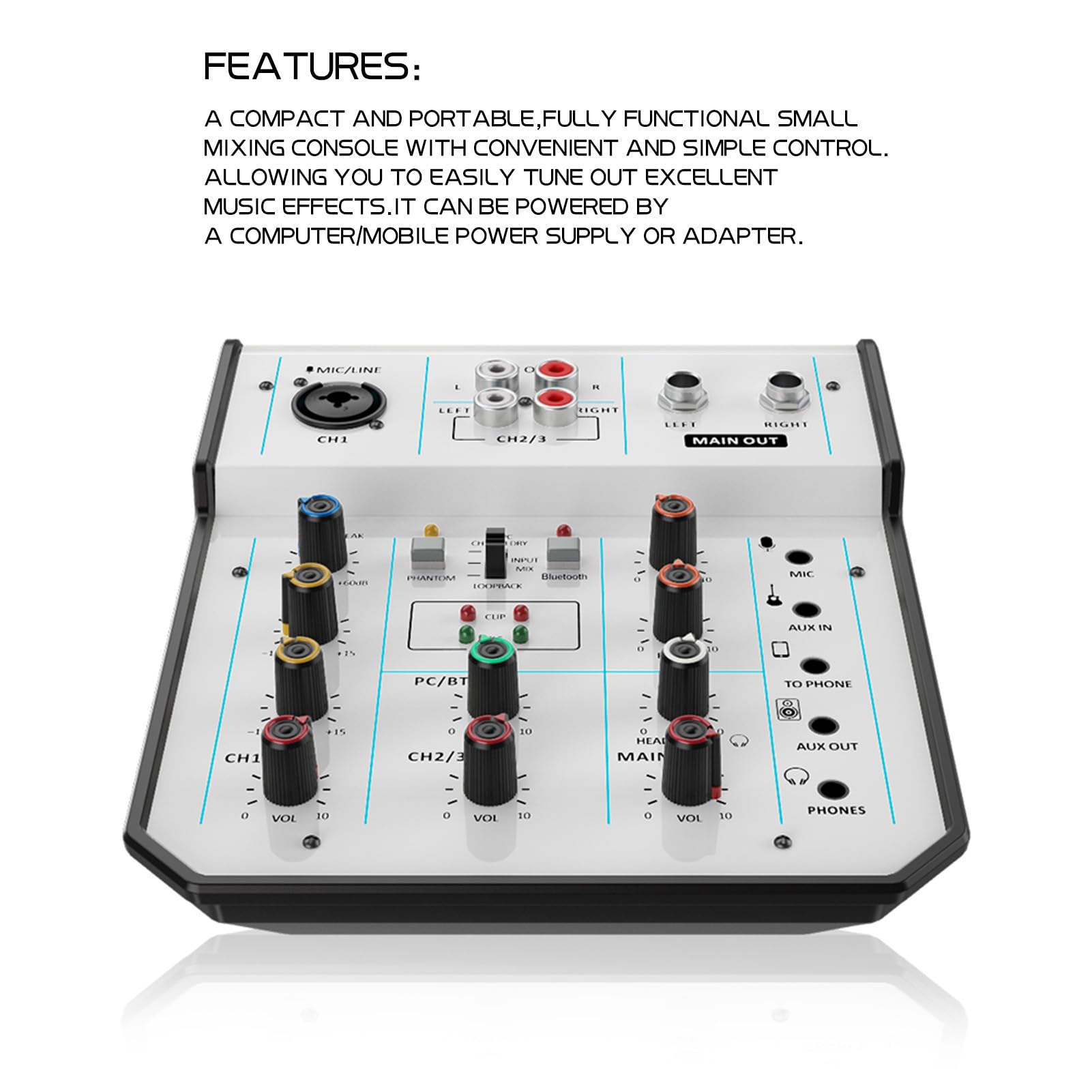 Profesjonalny Mikser Audio, Konsola 3-kanałowa, Bezprzewodowe Studio nagrań DJ, Zasilanie USB, Złącza XLR/6,35 Mm/3,5 Mm, Wielofunkcyjna sieć Domowa, Transmisja na żywo,