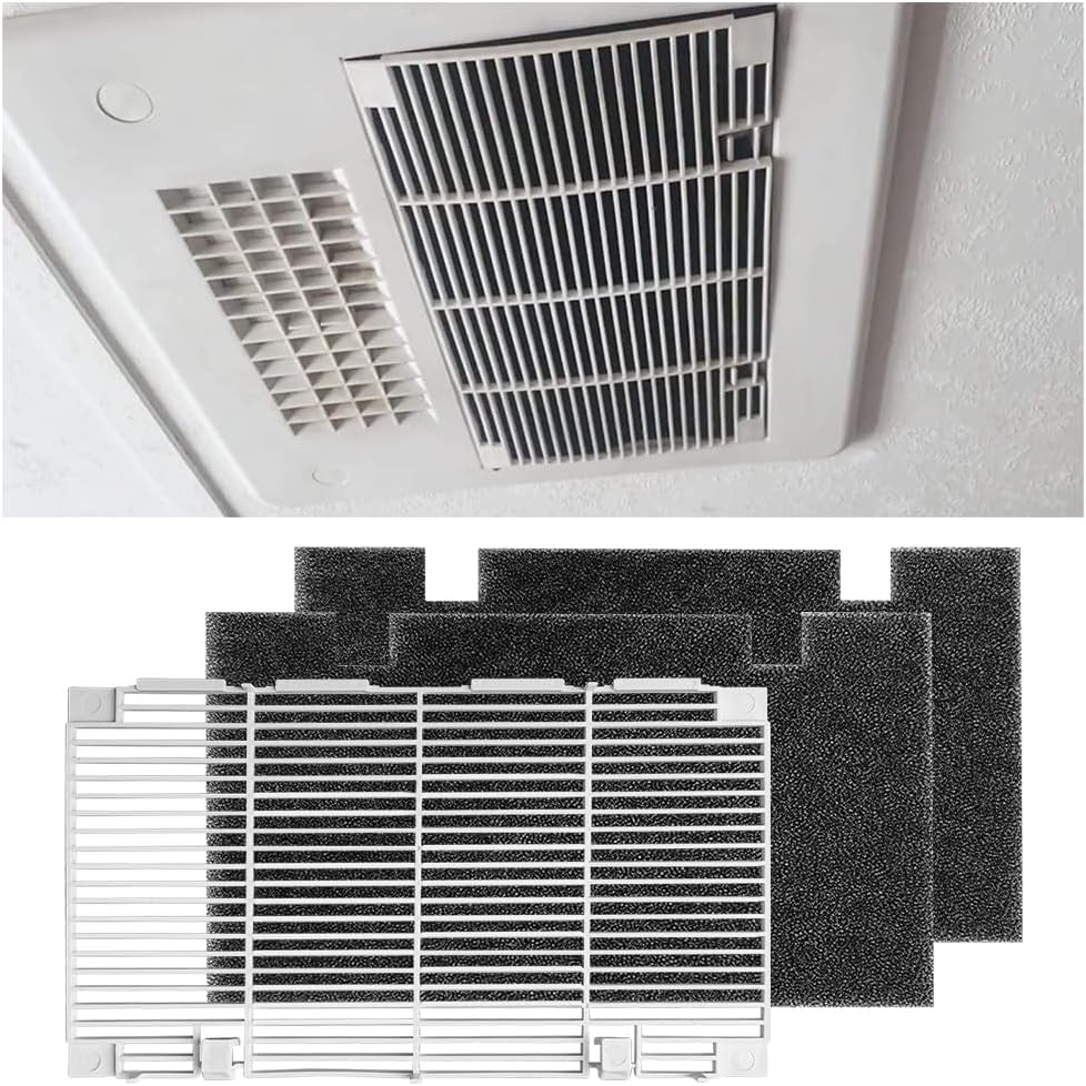 RV A/C Ducted Air Grille, Camper Air Conditioner Grille with 2 Air Filter Pad Assembly, RV Interior AC Vent Cover Replacement Accessories, Compatible with 3104928.019