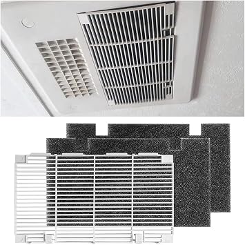RV A/C Ducted Air Grille, Camper Air Conditioner Grille with 2 Air Filter Pad Assembly, RV Interior AC Vent Cover Replacement Accessories, Compatible with 3104928.019