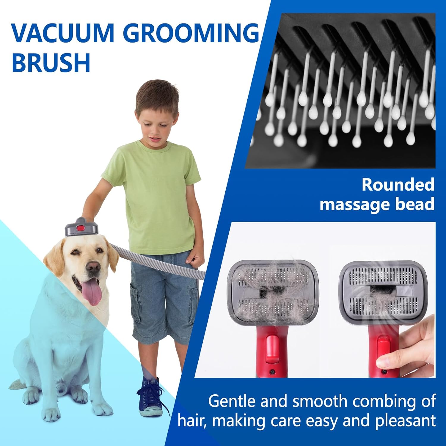 2-in-1 Pet Grooming Kit Compatible with Dyson V7 V8 V10 V11 V15 Vacuum,Dog Hair Vacuum Attachment Removes Loose Hair, Dander, Undercoat & Tangles Self-Cleaning with Extended Vacuum Hose & Trigger Lock